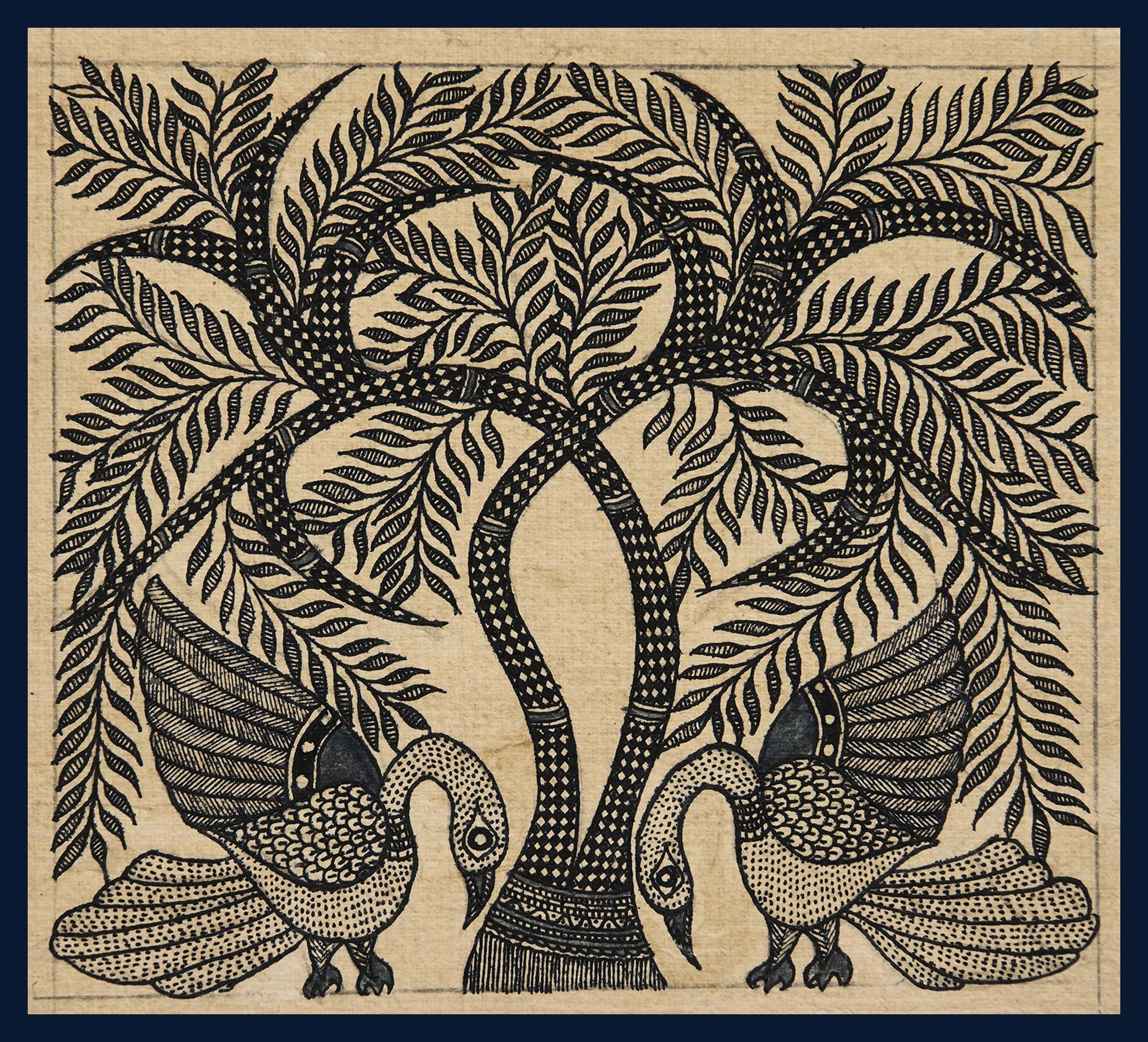 Godna painting "Peococks & tree" by Ranjit Paswan