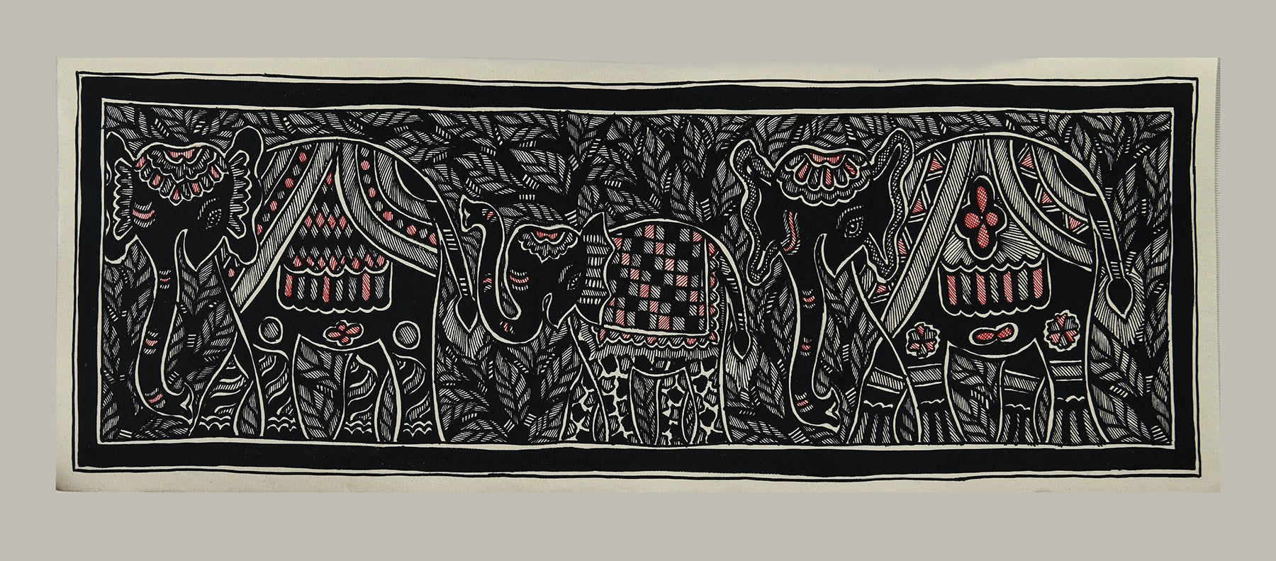 Godna painting "Elephants" by Ranjit Paswan