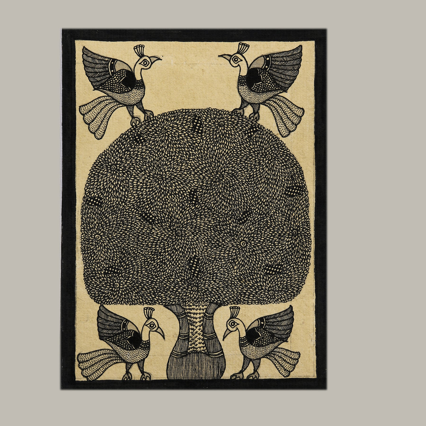 Godna painting "Tree of Life with birds" by Ranjit Paswan