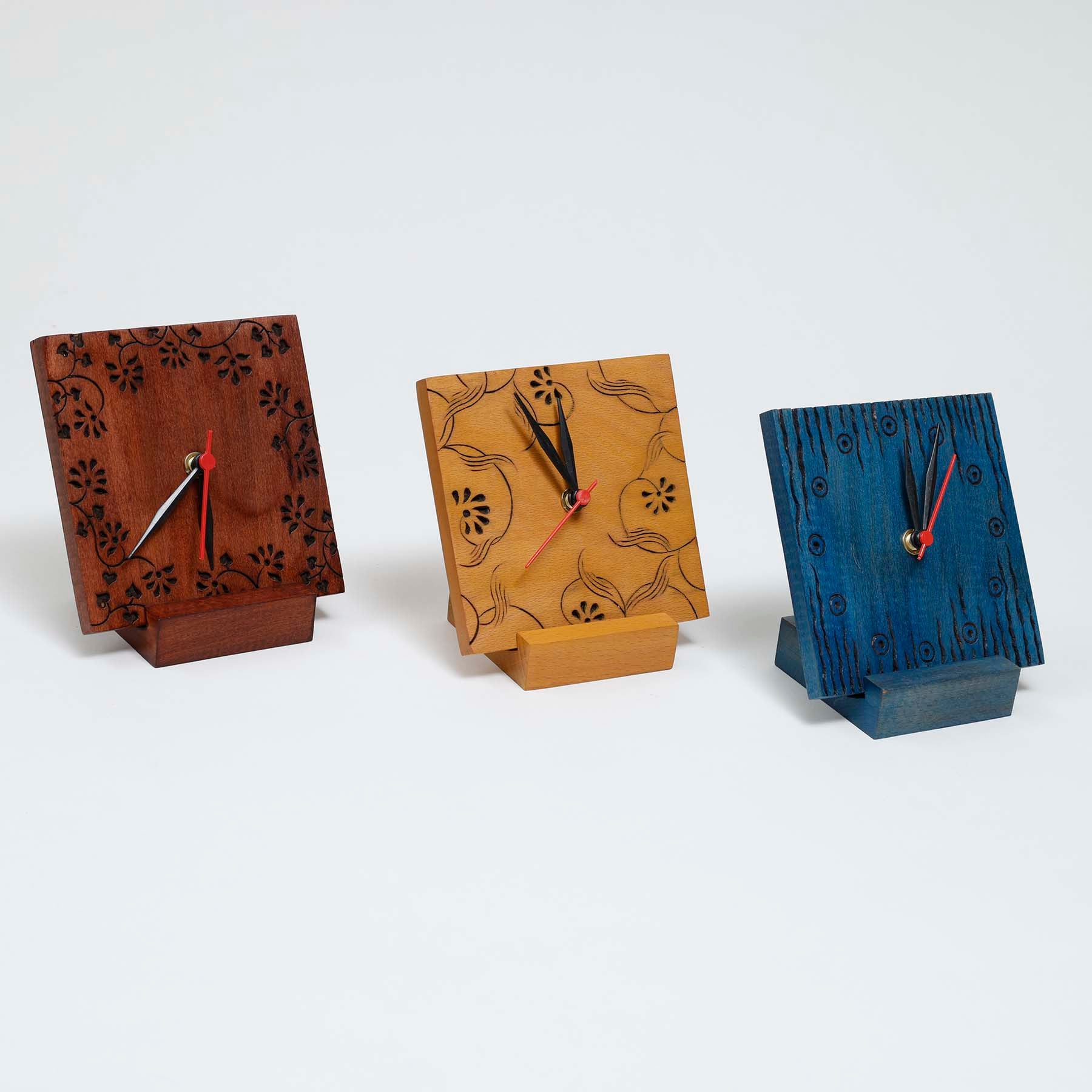 Handcrafted Wooden Table Clock with Stand – 2-Piece Set