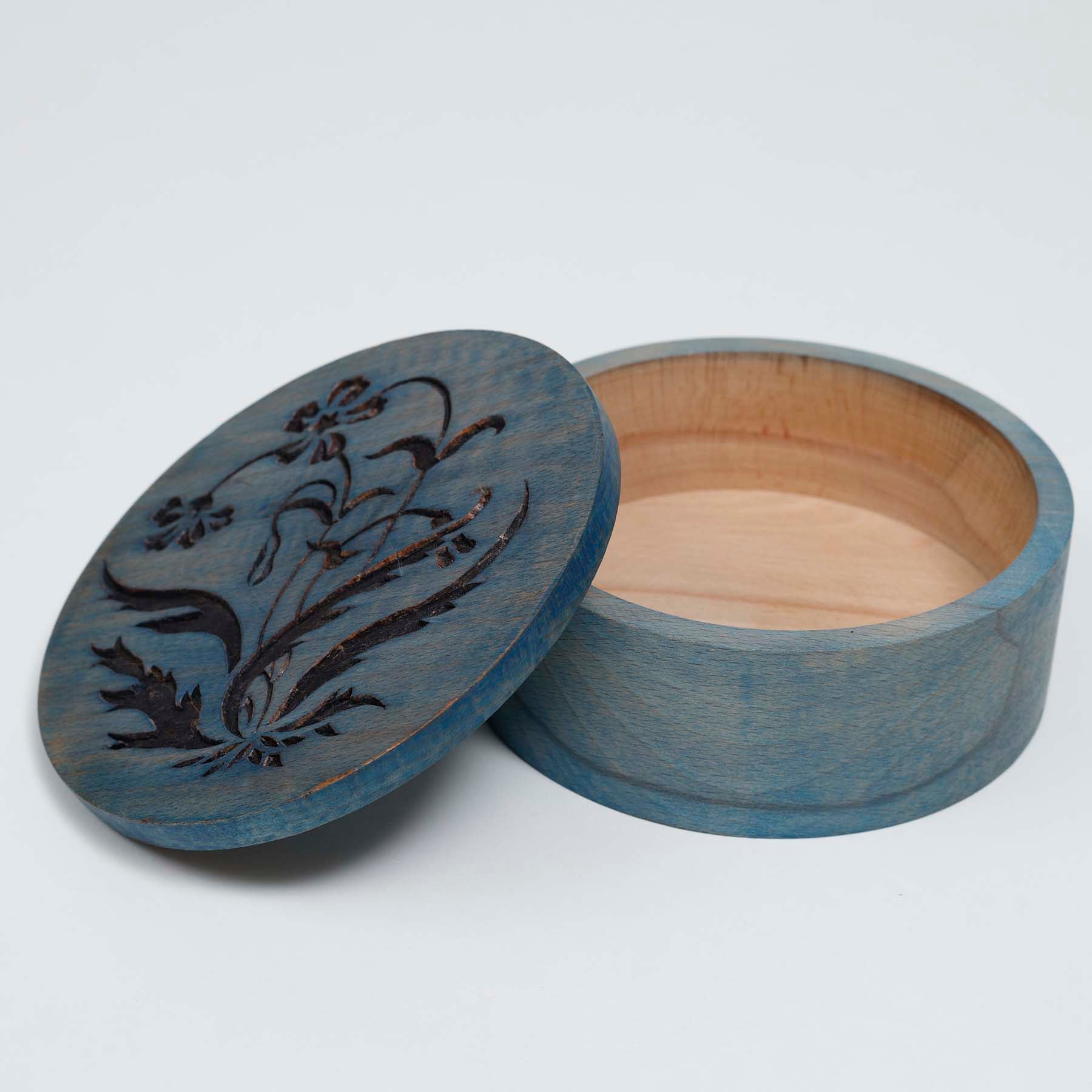 Carved Wooden Round Box