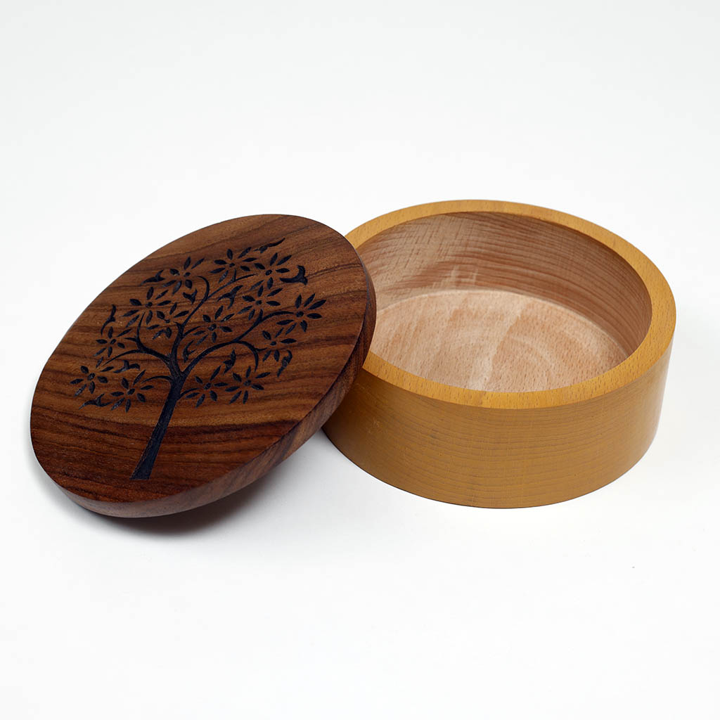 Carved Wooden Round Box