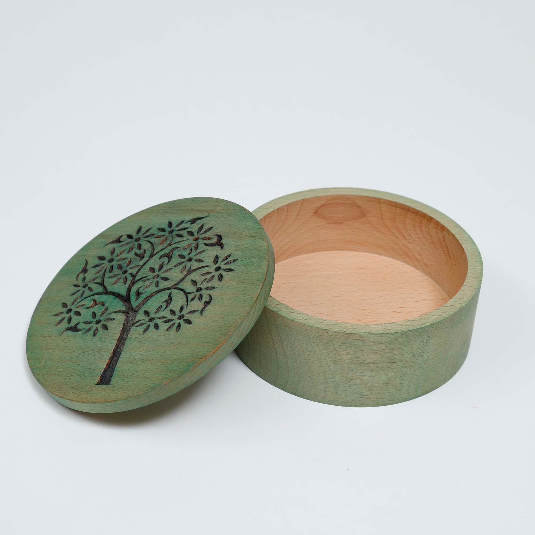 Carved Wooden Round Box