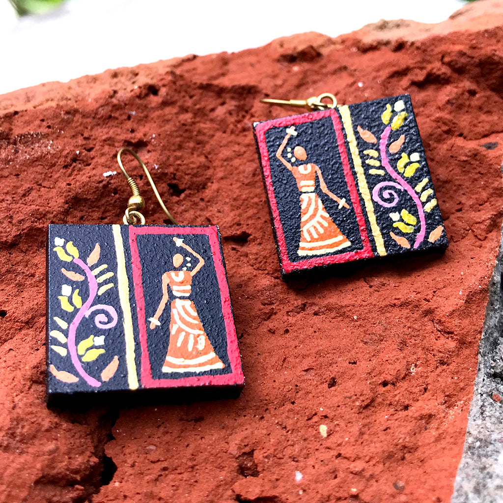 Handpainted miniature painting earrings on pine wood (MDF)