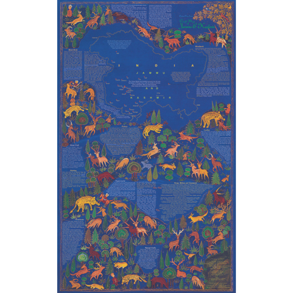 Crafts & Textiles Map of Jammu & Kashmir, Single Side Print - Front