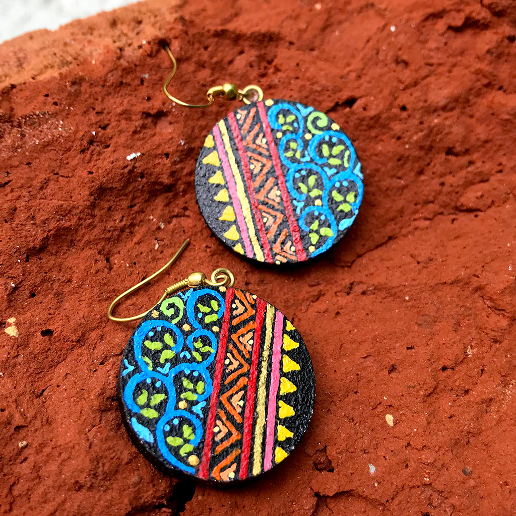 Handpainted miniature painting earrings on pine wood (MDF)