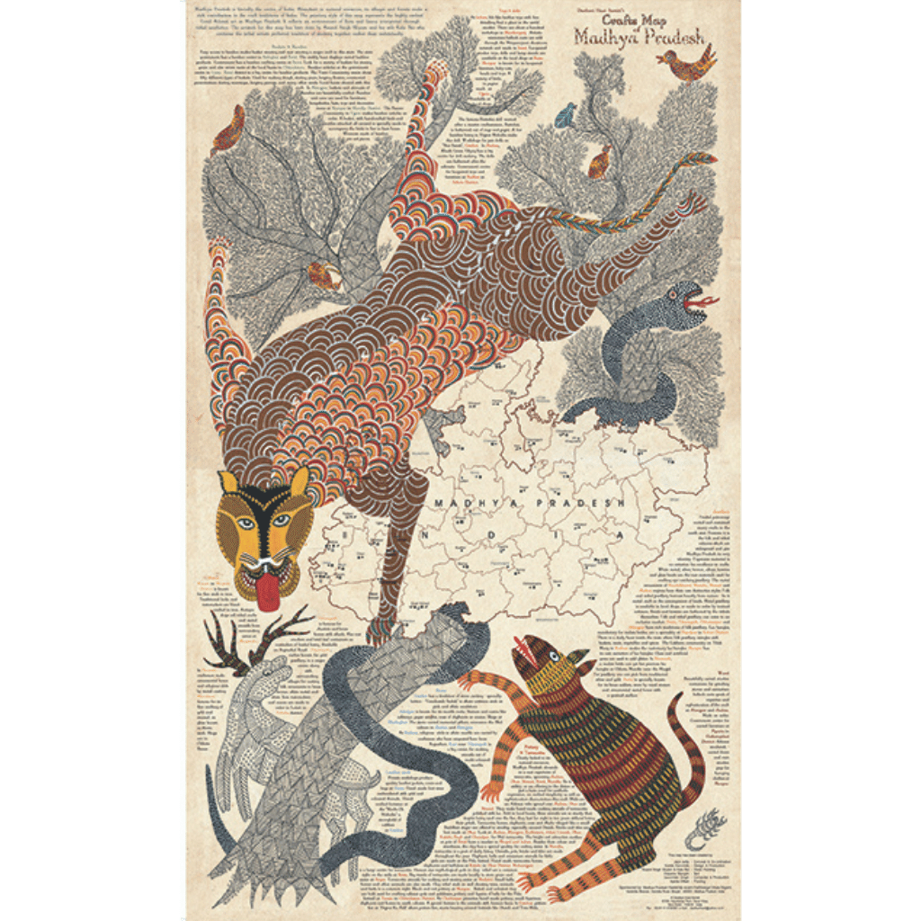 Crafts & Textiles Map of Madhya Pradesh, Double Side Print