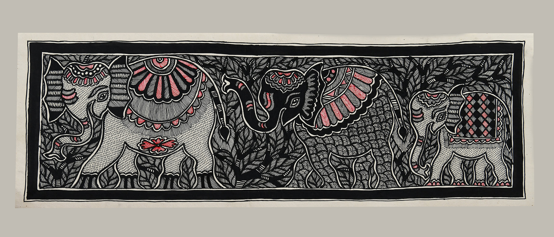 Godna painting "Elephants" by Ranjit Paswan