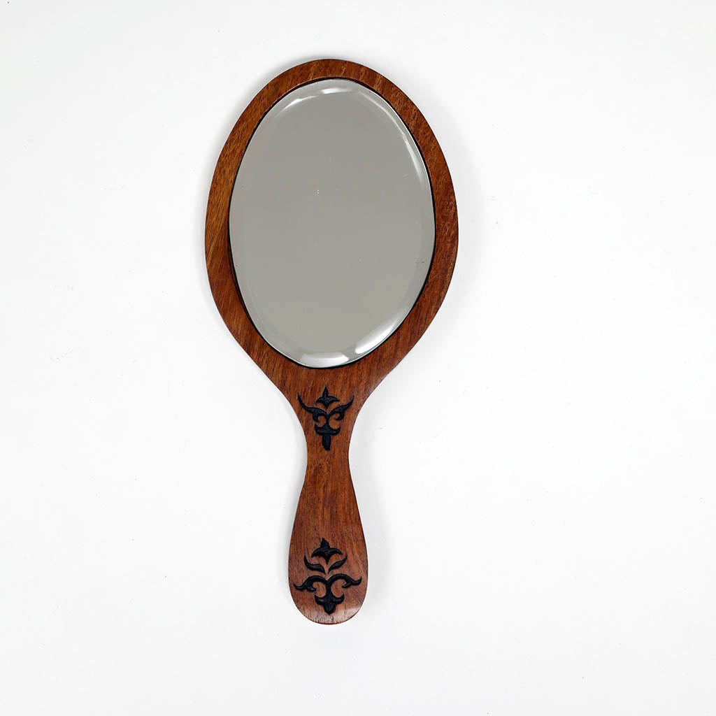 Carved Wooden Hand Mirror- Oval