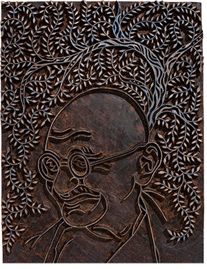 Mahatma Gandhi's Portrait – Brass Inlay on Wood