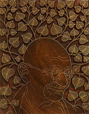 Mahatma Gandhi's Portrait – Brass Inlay on Wood