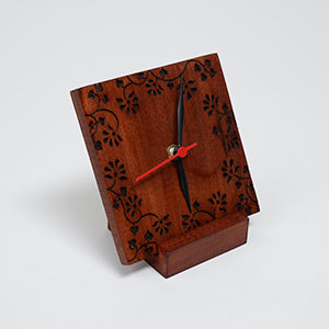 Handcrafted Wooden Table Clock with Stand – 2-Piece Set