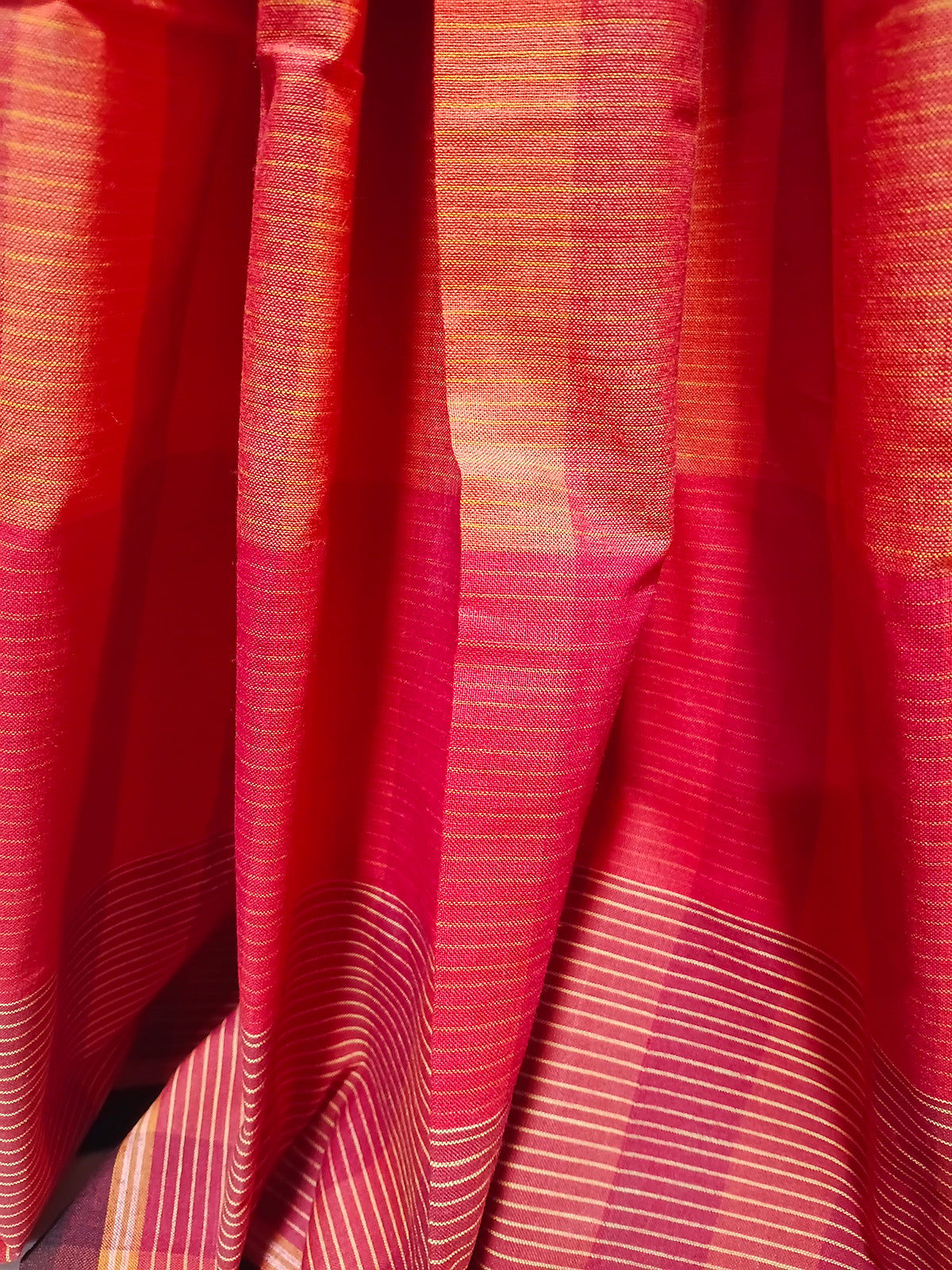 Contemporary Gamchha Cotton Saree – Fiery Red & Orange Stripes