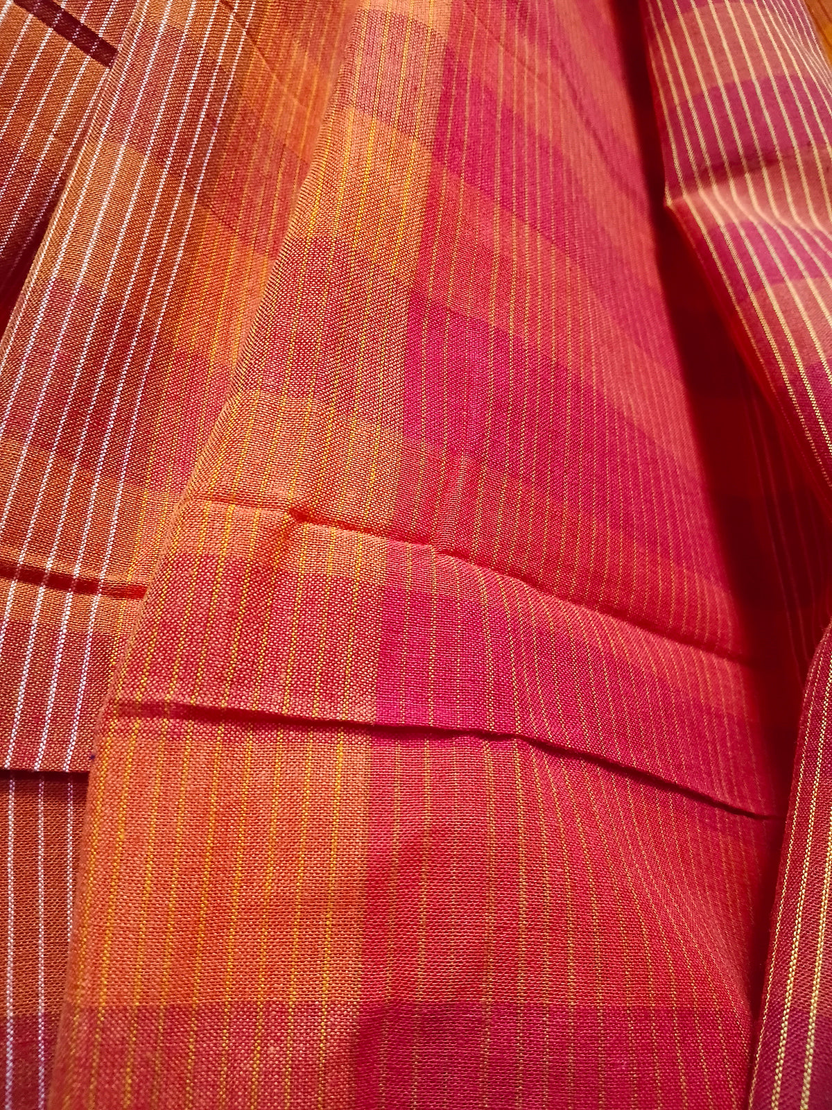 Contemporary Gamchha Cotton Saree – Fiery Red & Orange Stripes