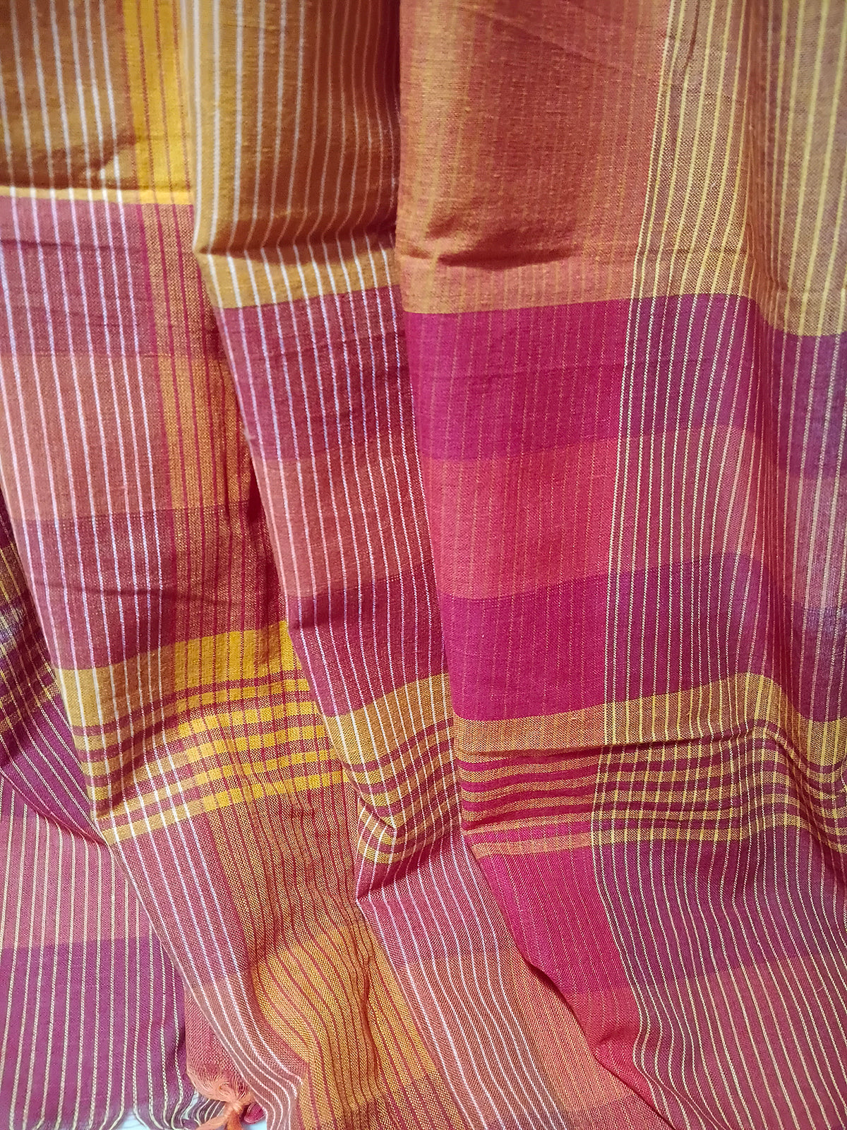 Contemporary Gamchha Cotton Saree – Fiery Red & Orange Stripes