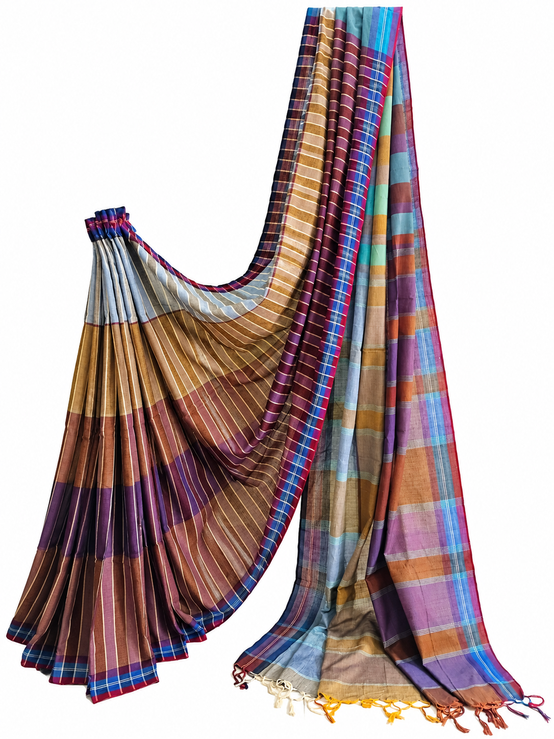 Maroon Purple Multicolour Handloom Gamchha Saree