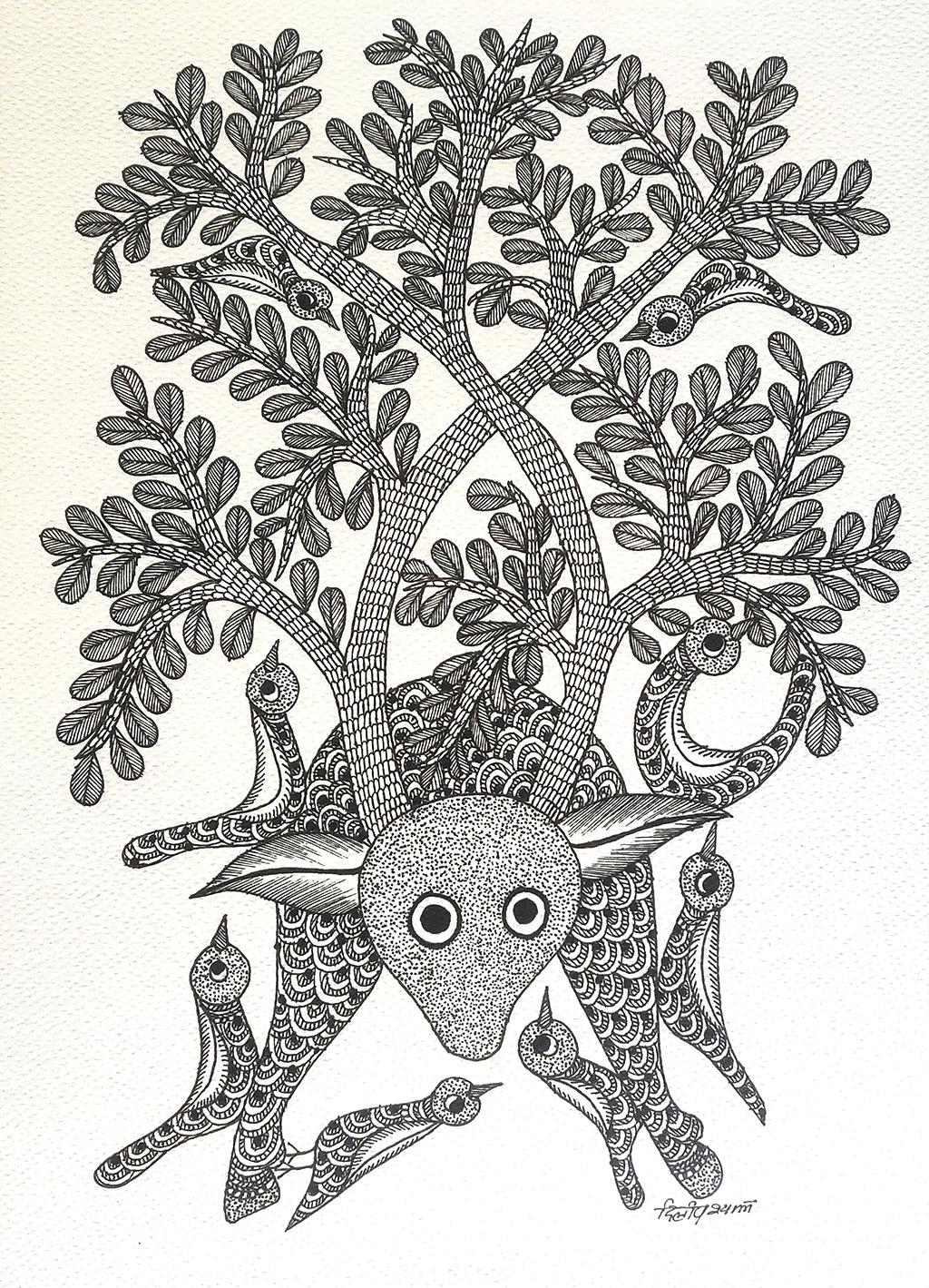 Gond folk art painting by Dilip Shyam