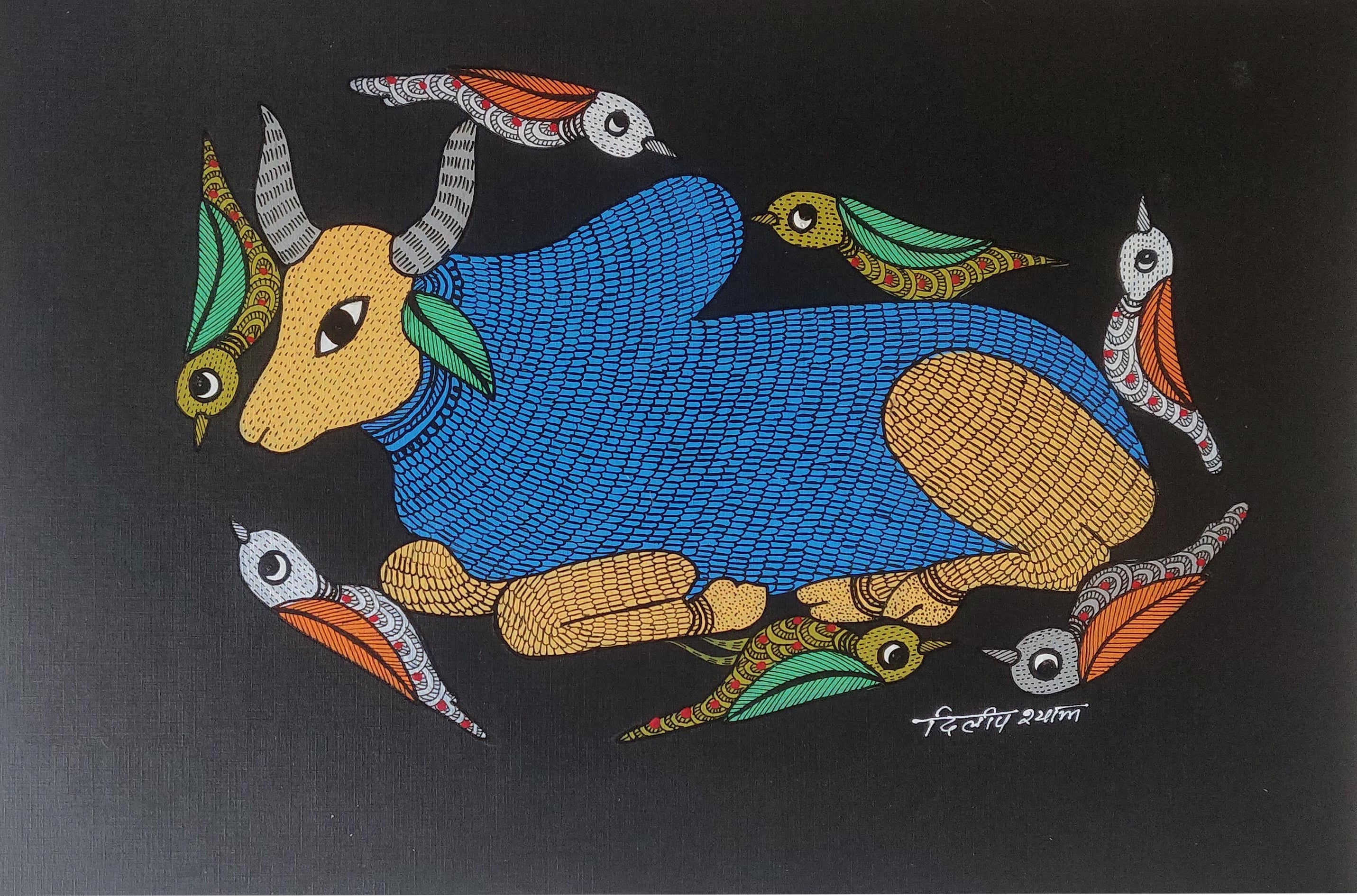 Gond folk art painting by Dilip Shyam