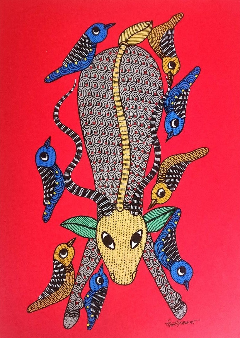Gond folk art painting by Dilip Shyam
