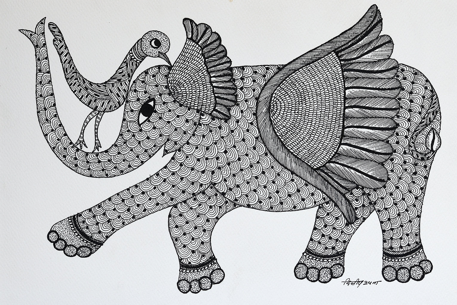 Gond folk art painting by Dilip Shyam