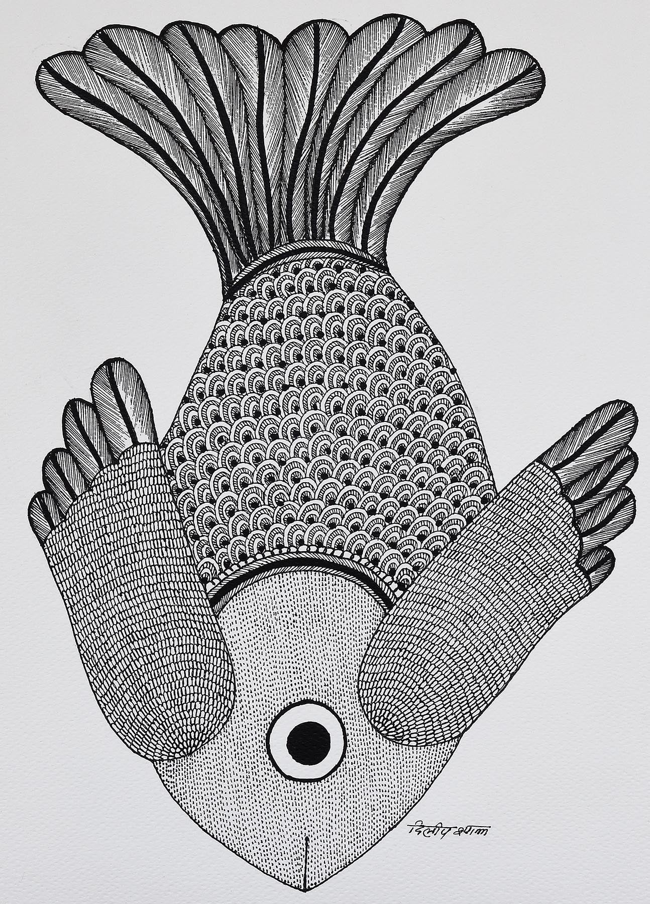 Gond folk art painting by Dilip Shyam