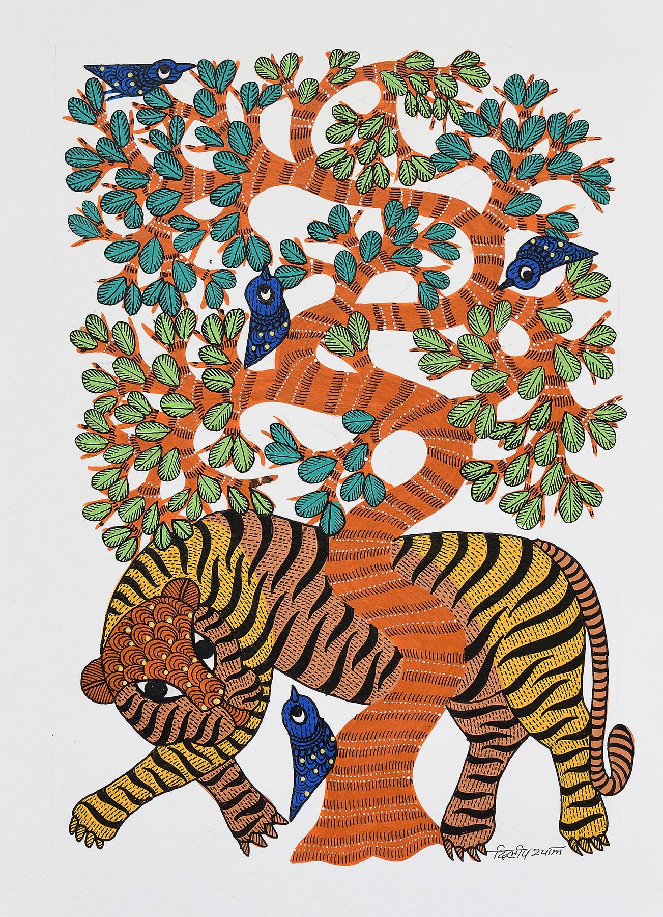 Gond folk art painting by Dilip Shyam