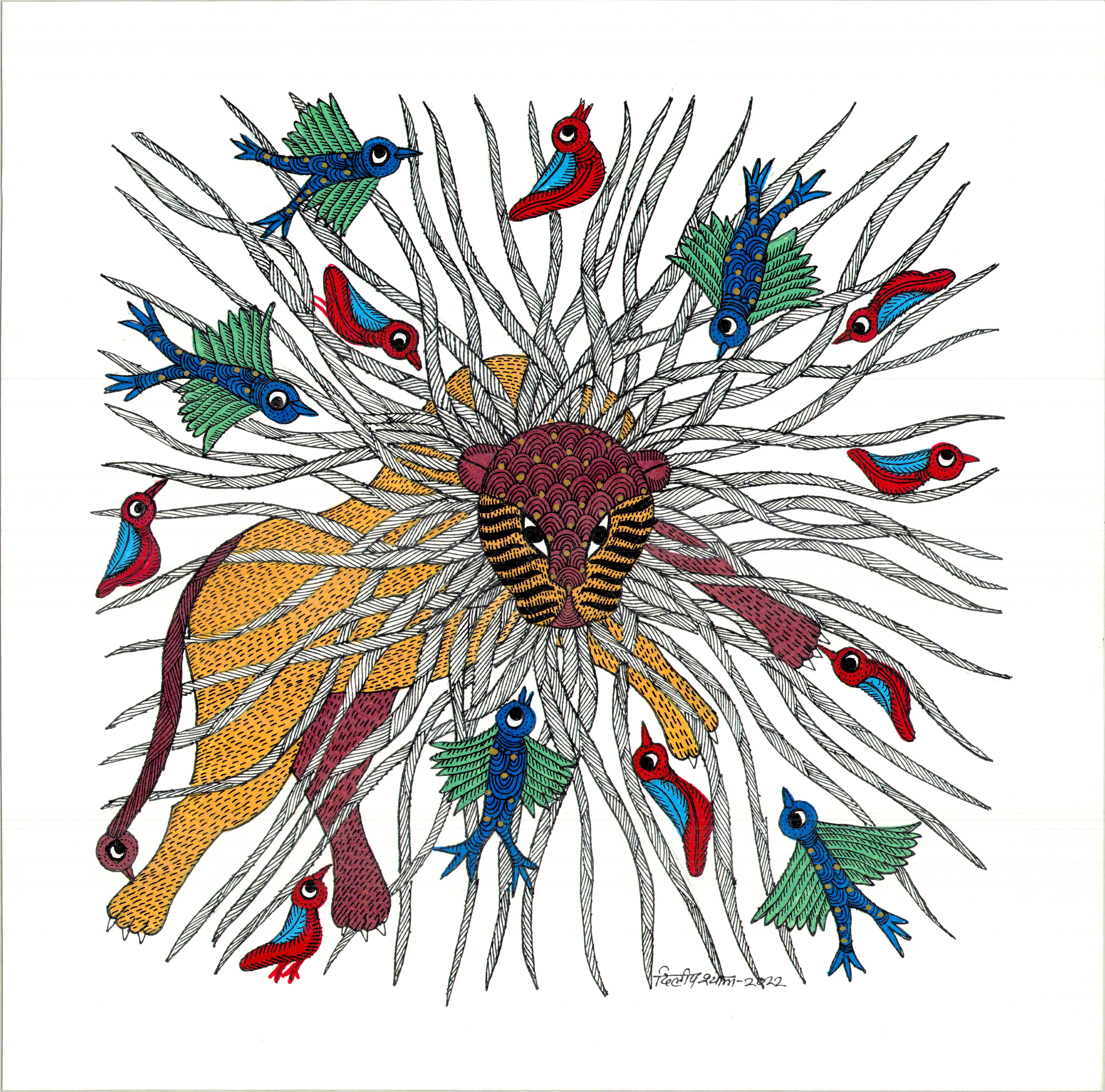 Gond folk art painting by Dilip Shyam