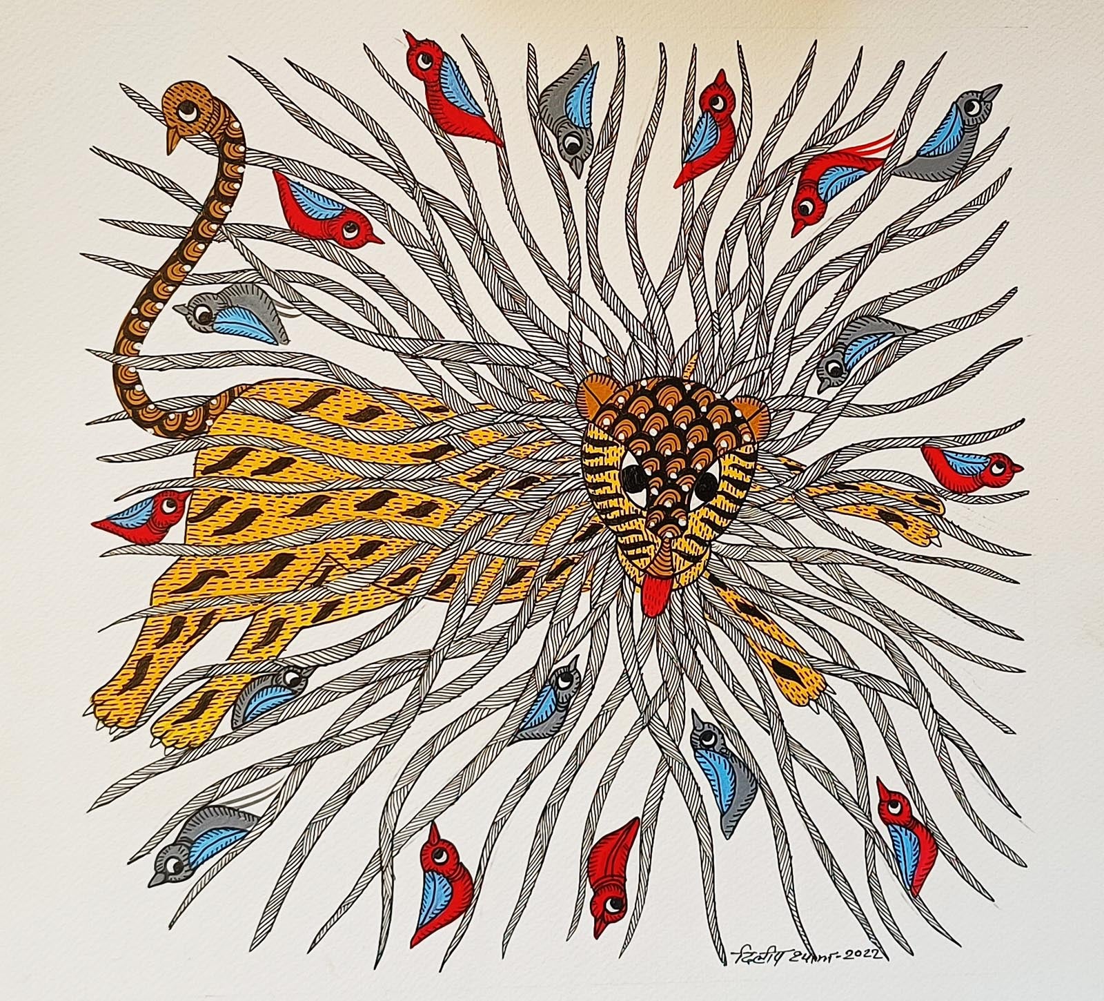 The King of the Wild By tribal Gond artist, Dilip Shyam