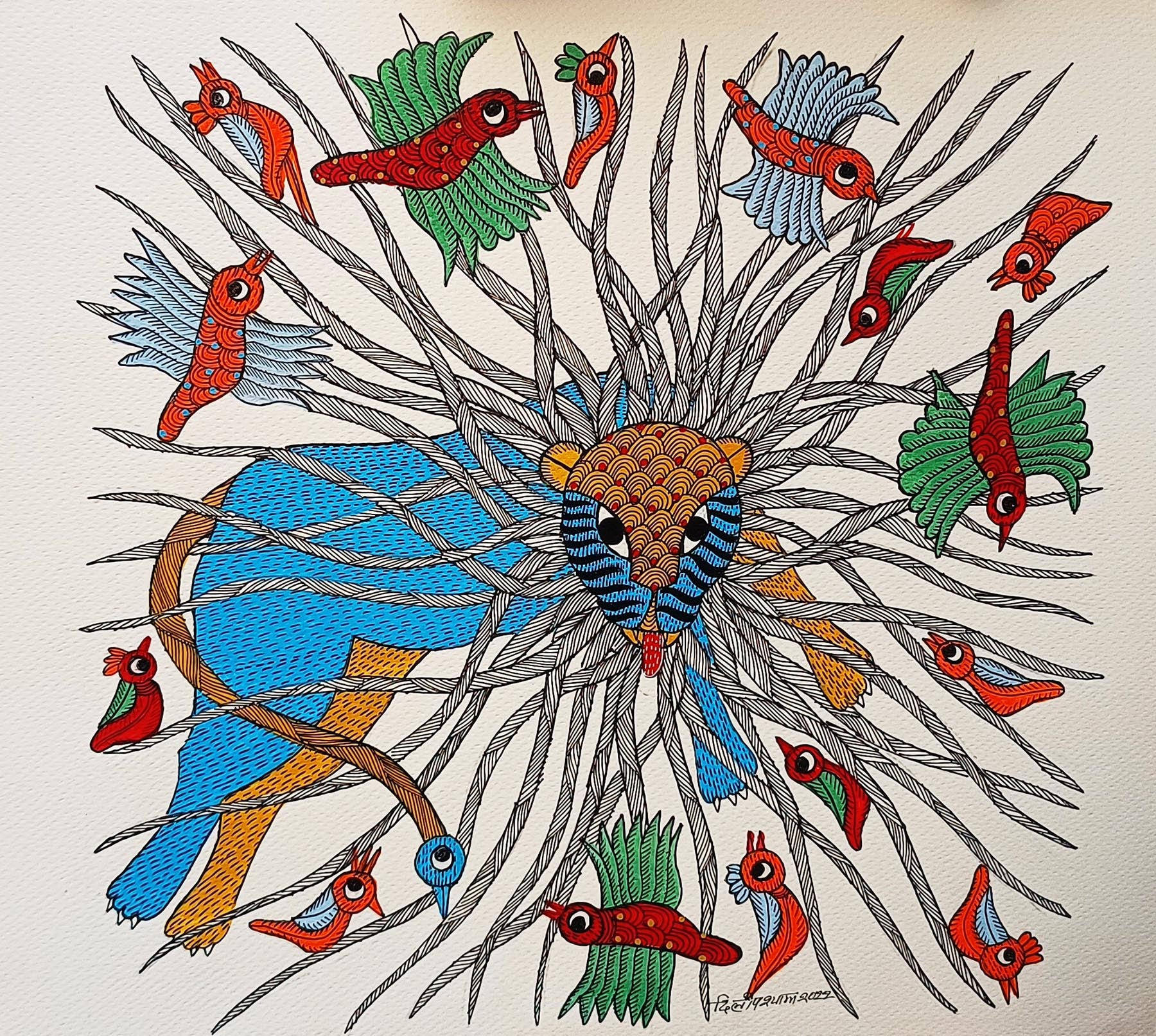 The King of the Wild By tribal Gond artist, Dilip Shyam