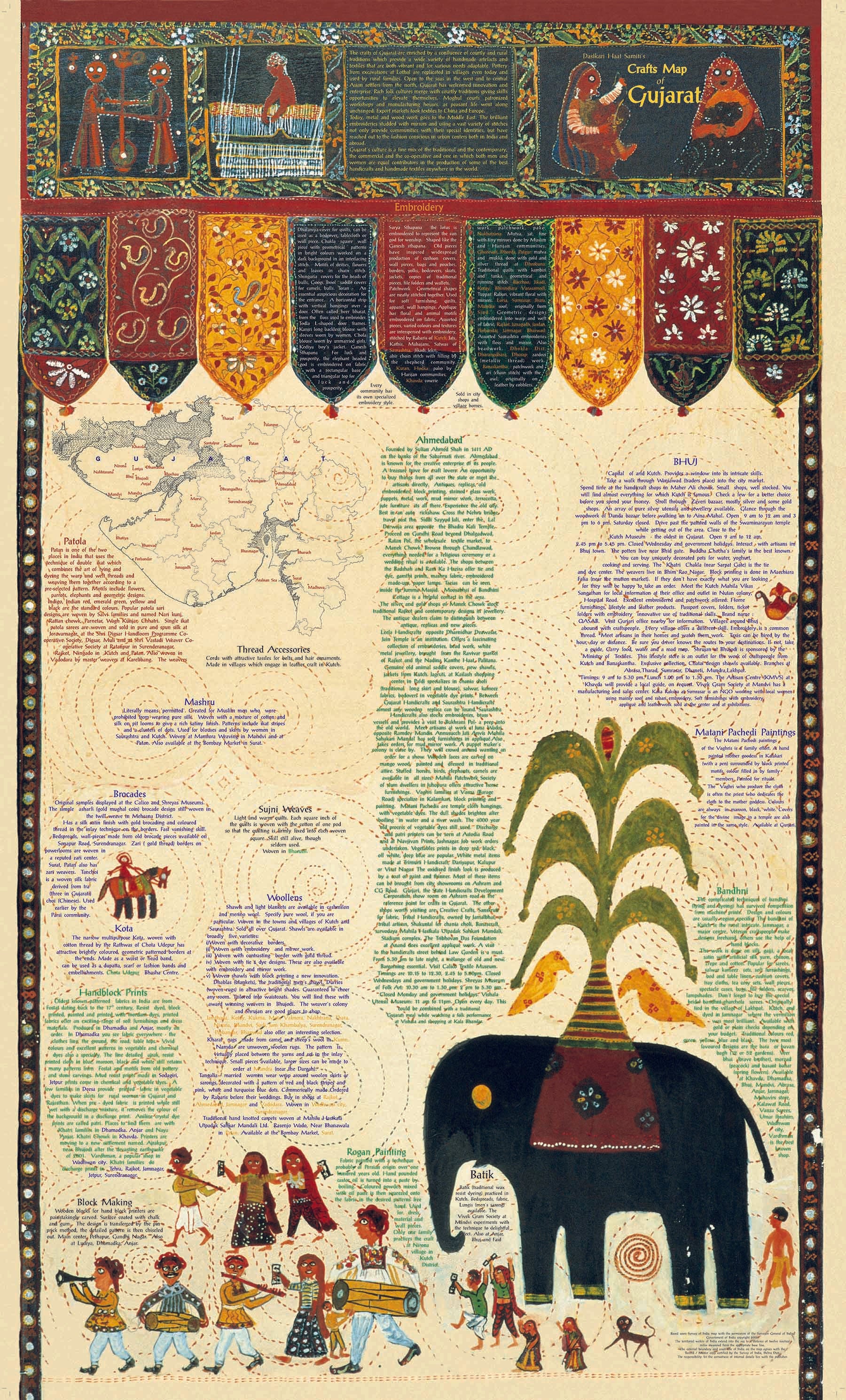 Crafts & Textiles Map of Gujarat, Single Side Print - Front