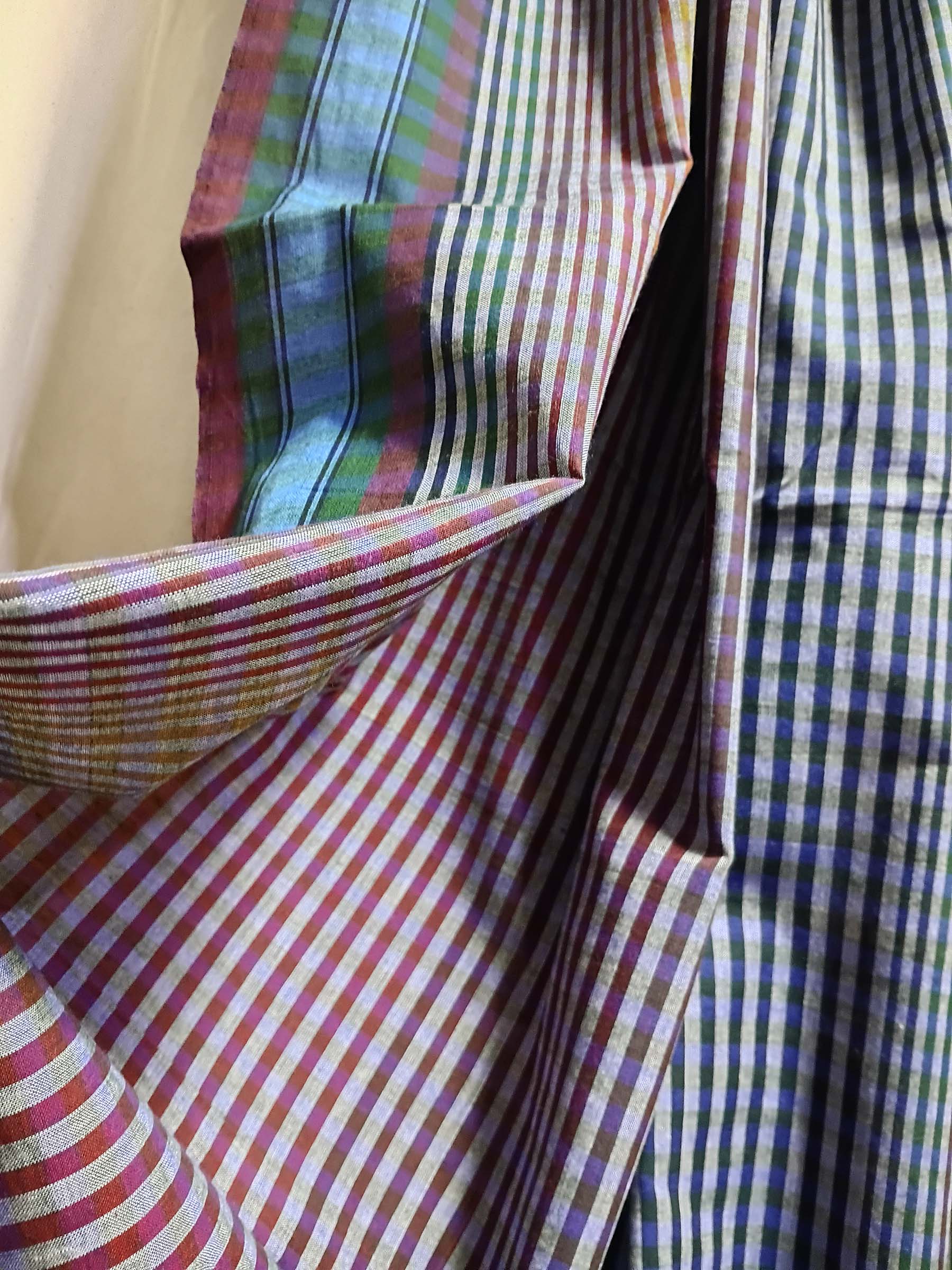 Contemporary Gamchha Cotton Saree – Indigo Green Stripe