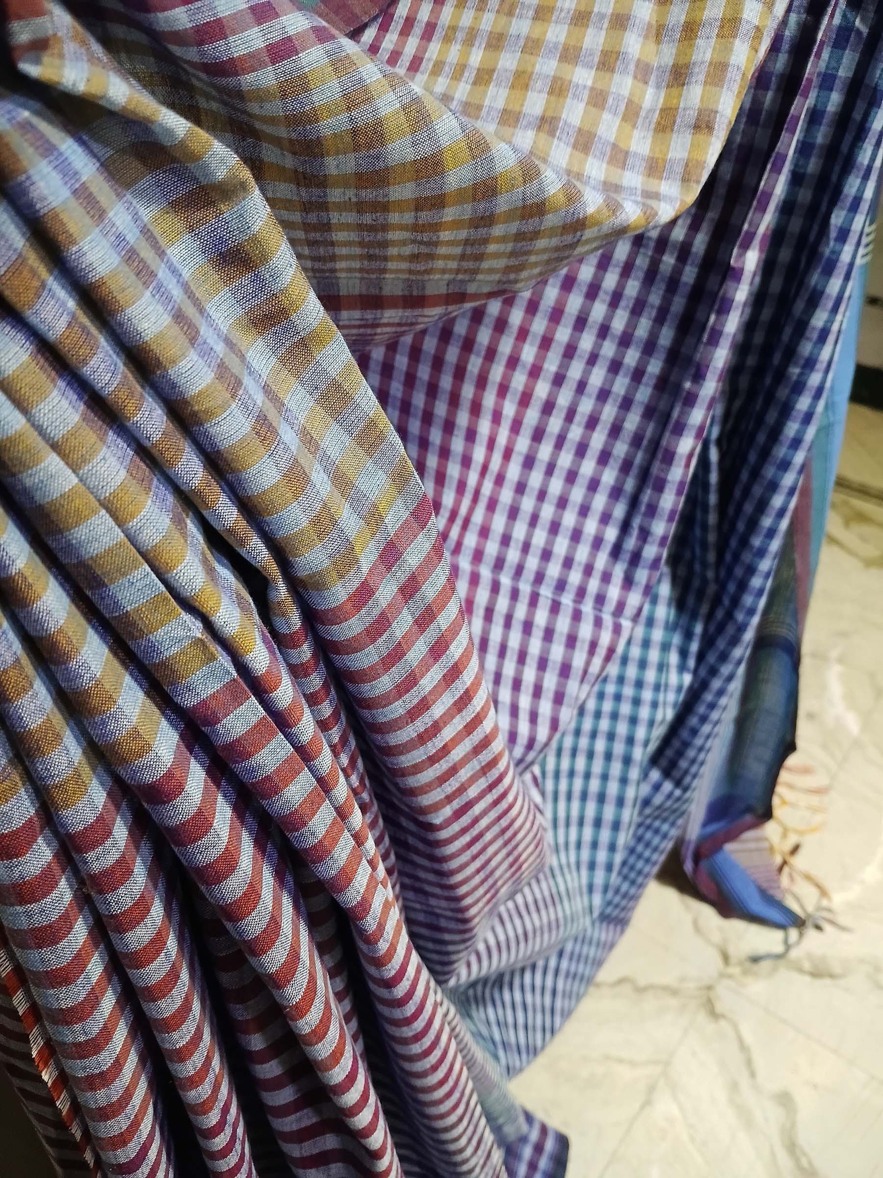 Contemporary Gamchha Cotton Saree – Multicolor Check Edit