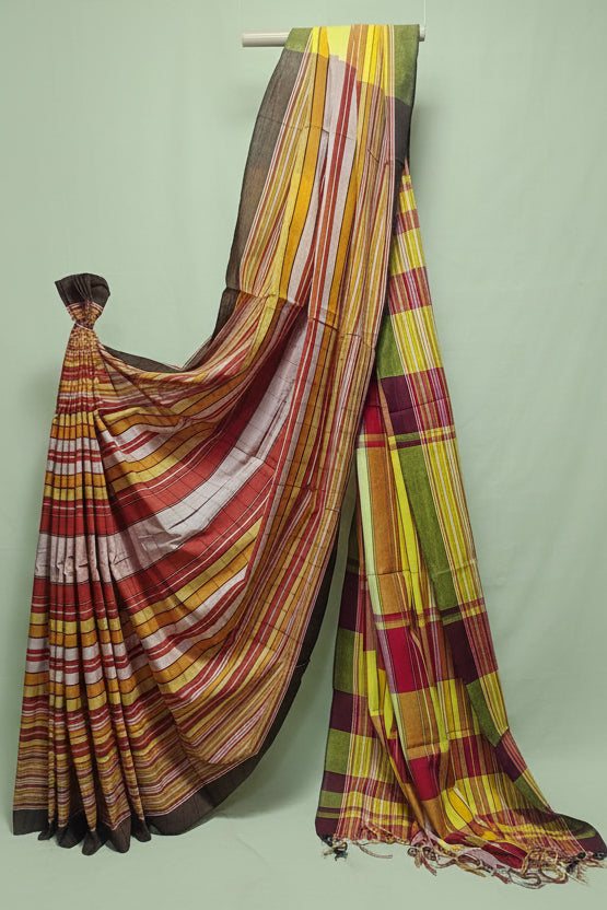Saree with colorful stripes on a white background