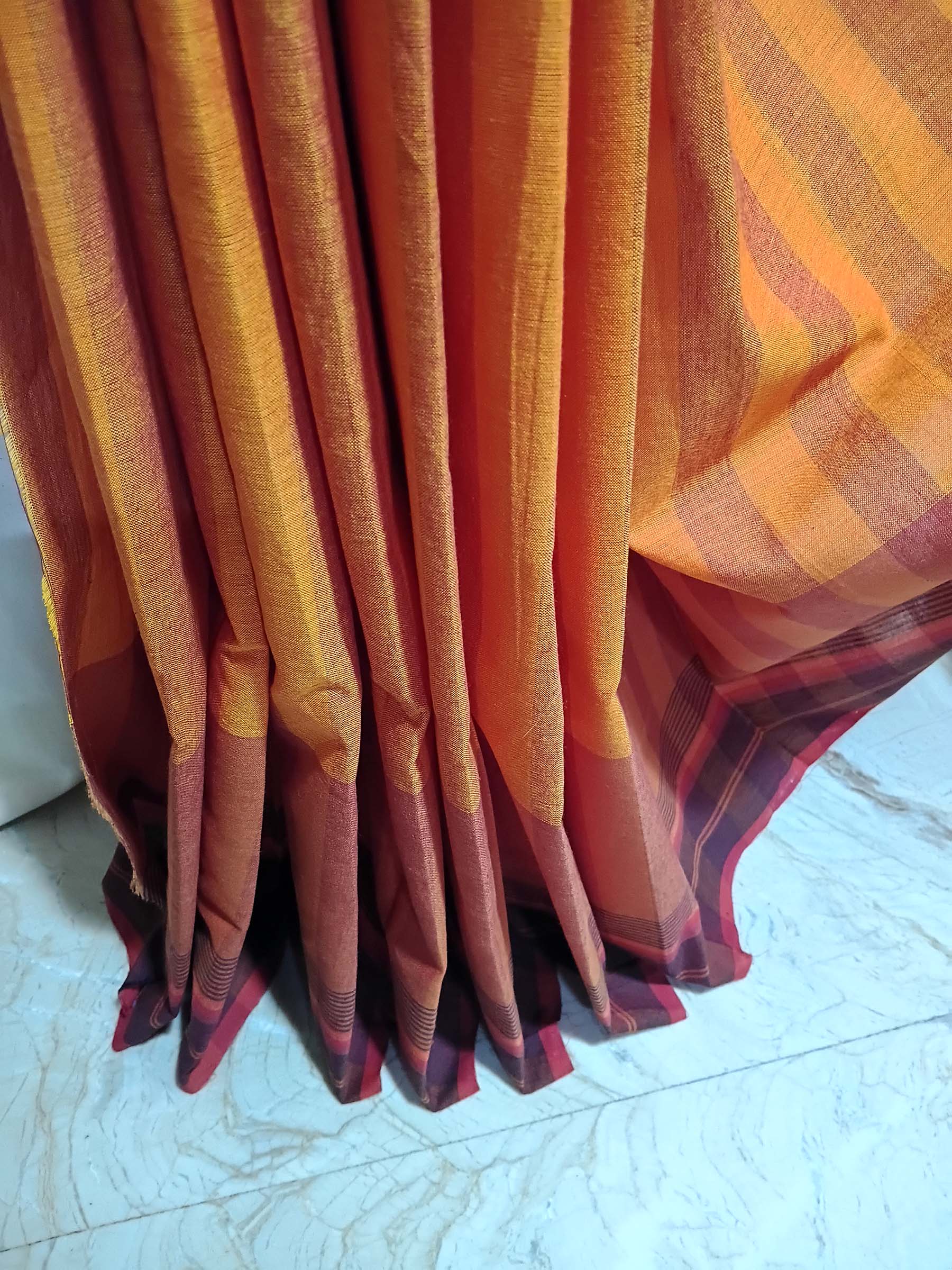Contemporary Gamchha Cotton Saree – Burnt Orange Red
