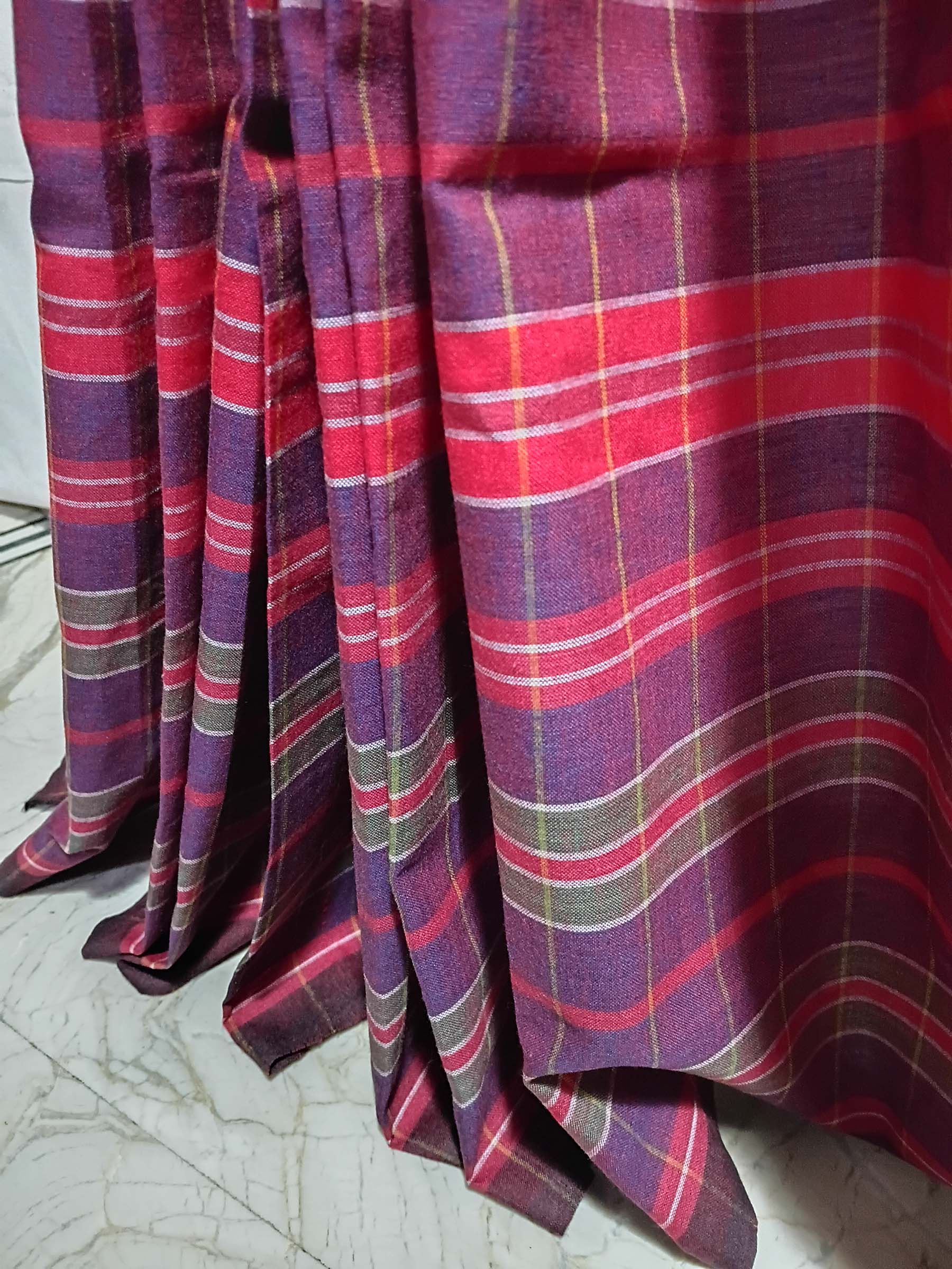 Contemporary Gamchha Cotton Saree – Maroon Red Check