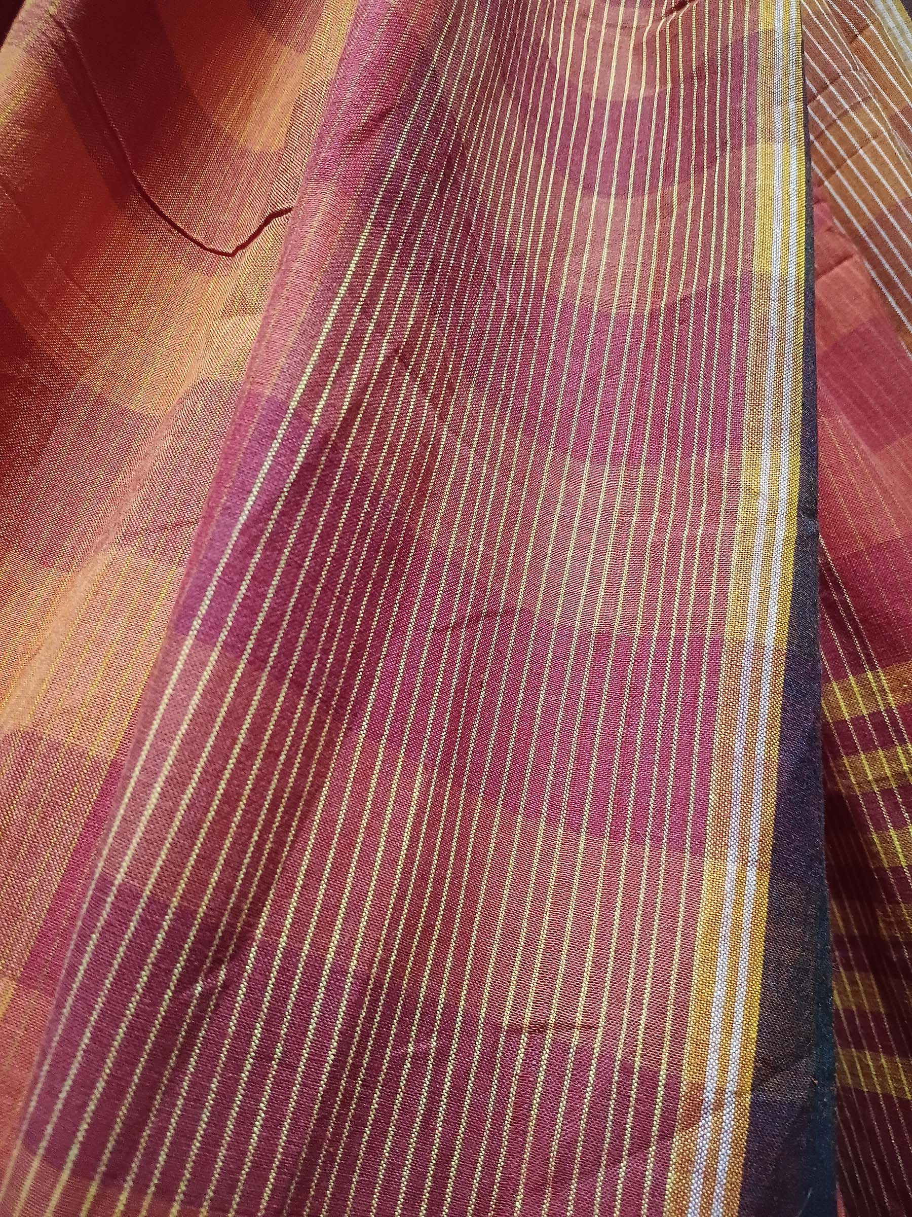 Contemporary Gamchha Cotton Saree – Mustard check pallu.