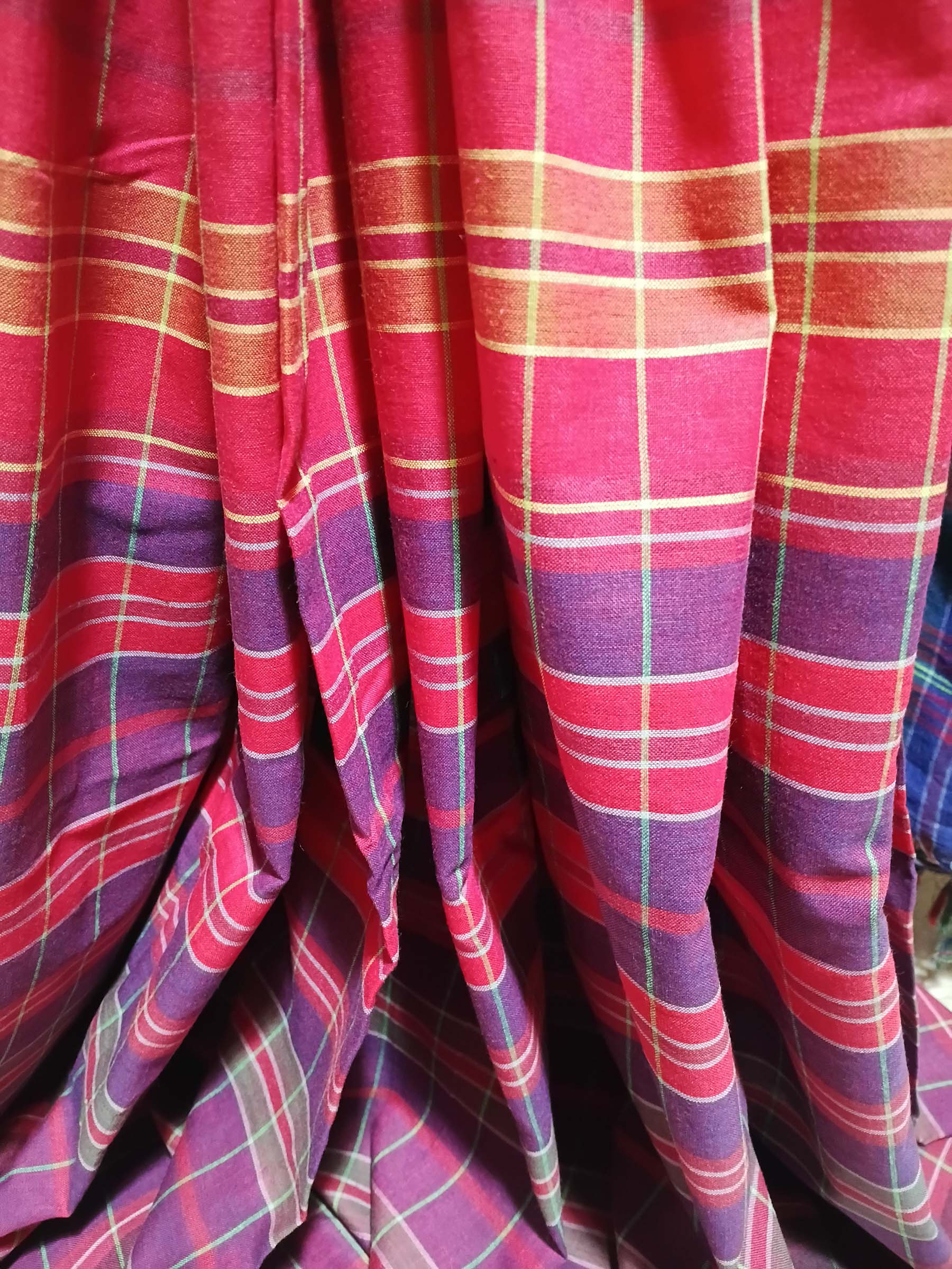 Contemporary Gamchha Cotton Saree – Red Purple Blue