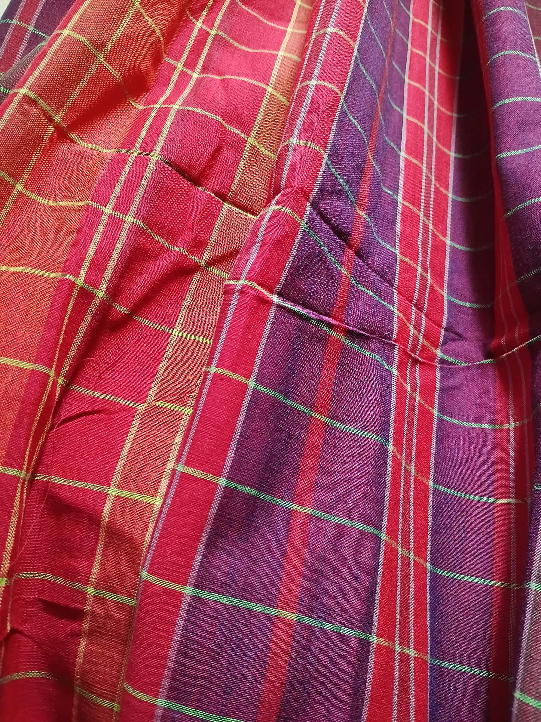 Contemporary Gamchha Cotton Saree – Red Purple Blue