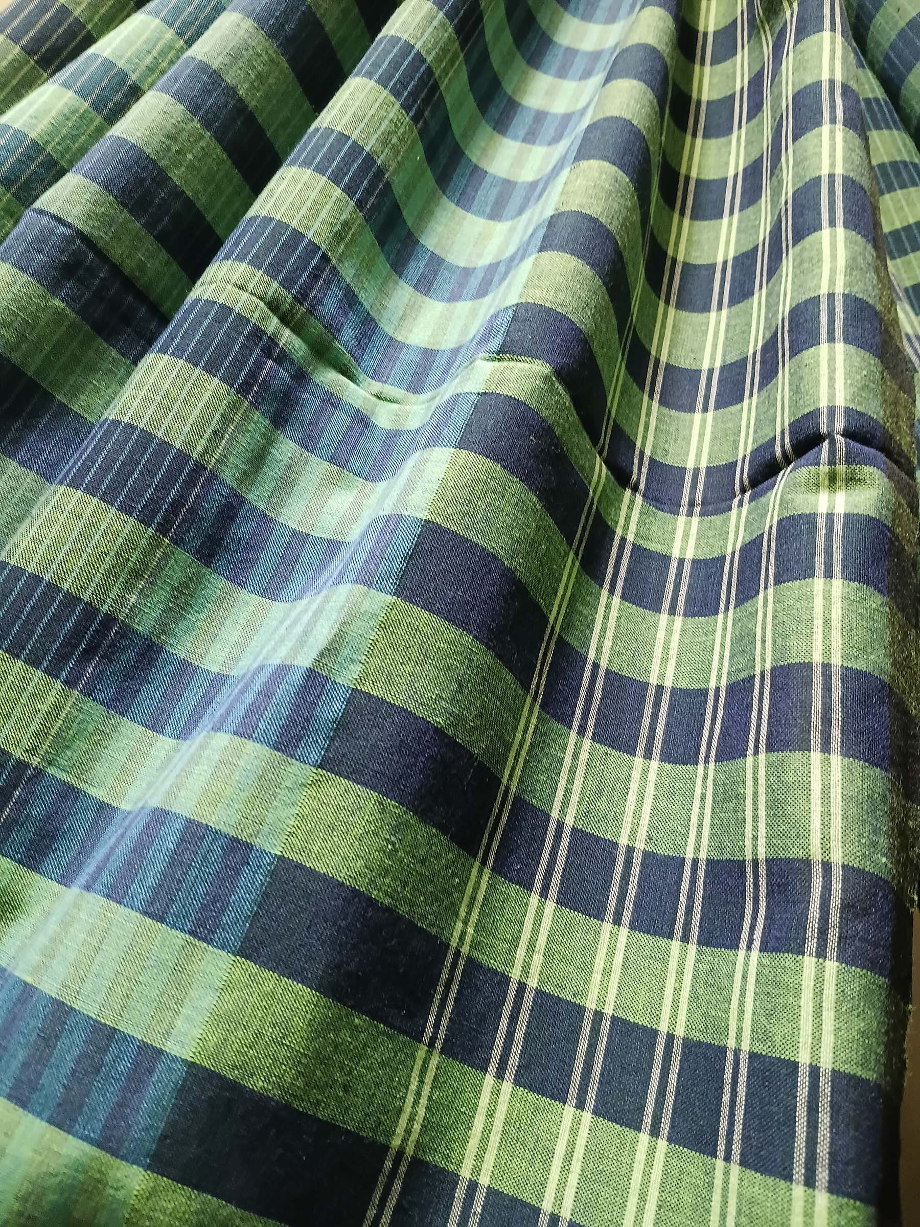 Contemporary Gamchha Cotton Saree – Green Blue Stripes