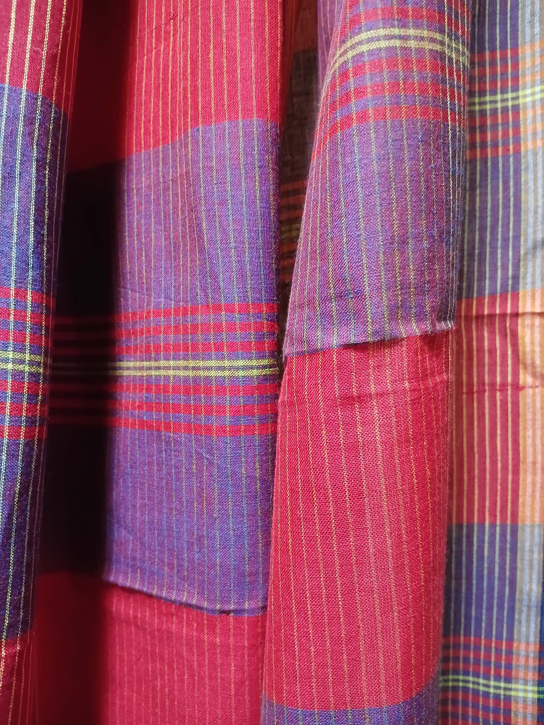 Contemporary Gamchha Cotton Saree – Crimson Red with Indigo Checks
