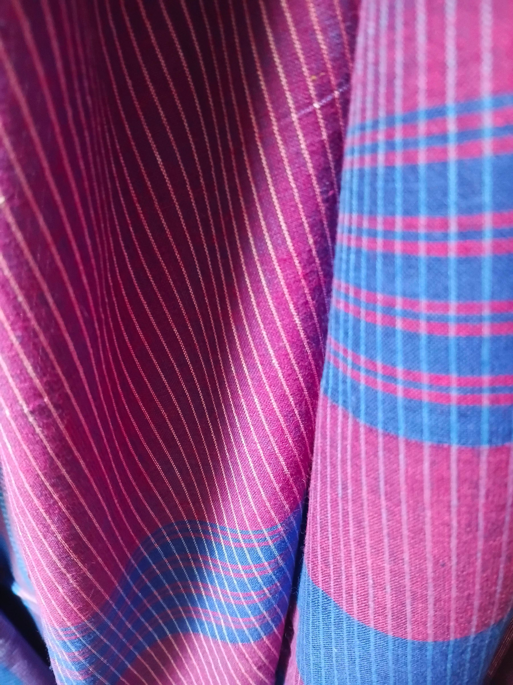 Contemporary Gamchha Cotton Saree – Indigo Blue with Pink Checks