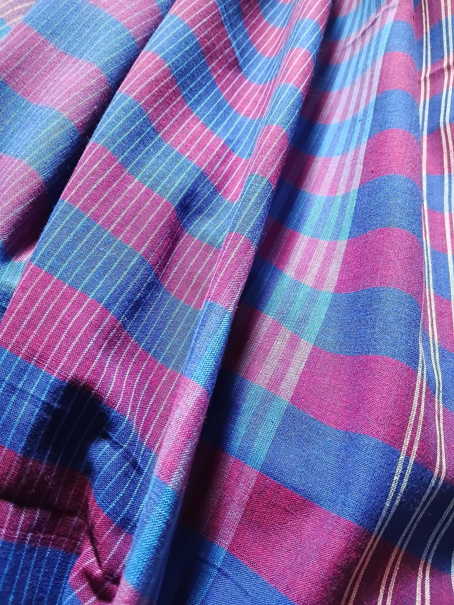 Contemporary Gamchha Cotton Saree – Indigo Blue with Pink Checks