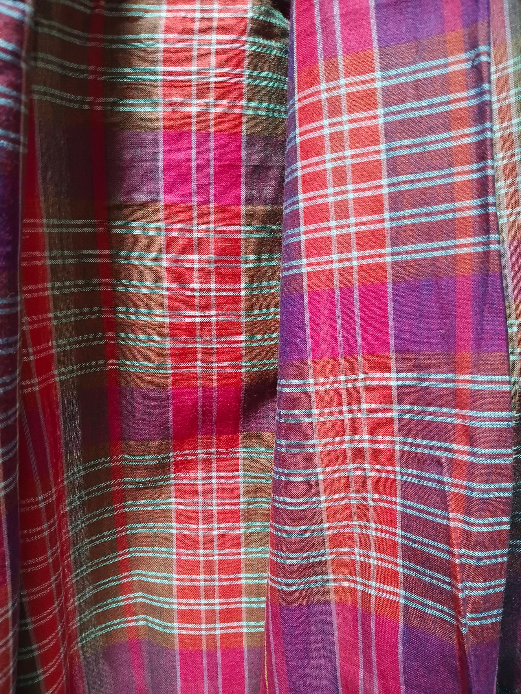 Contemporary Gamchha Cotton Saree – Magenta Pink with Multicolor Checks