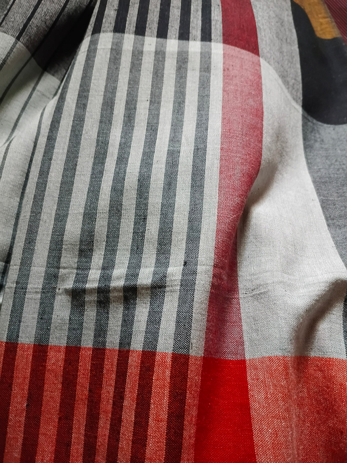 Contemporary Gamchha Cotton Saree – Pastel Multicolor Stripes with Earthy Checks