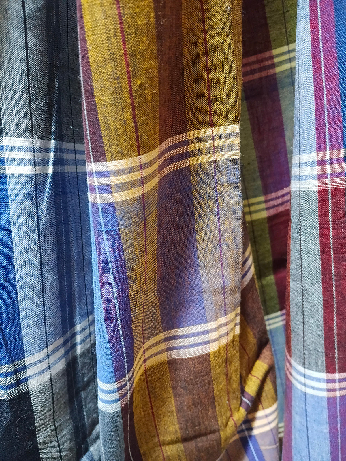 Contemporary Gamchha Cotton Saree – Indigo Blue Multicolor Checks & Stripes