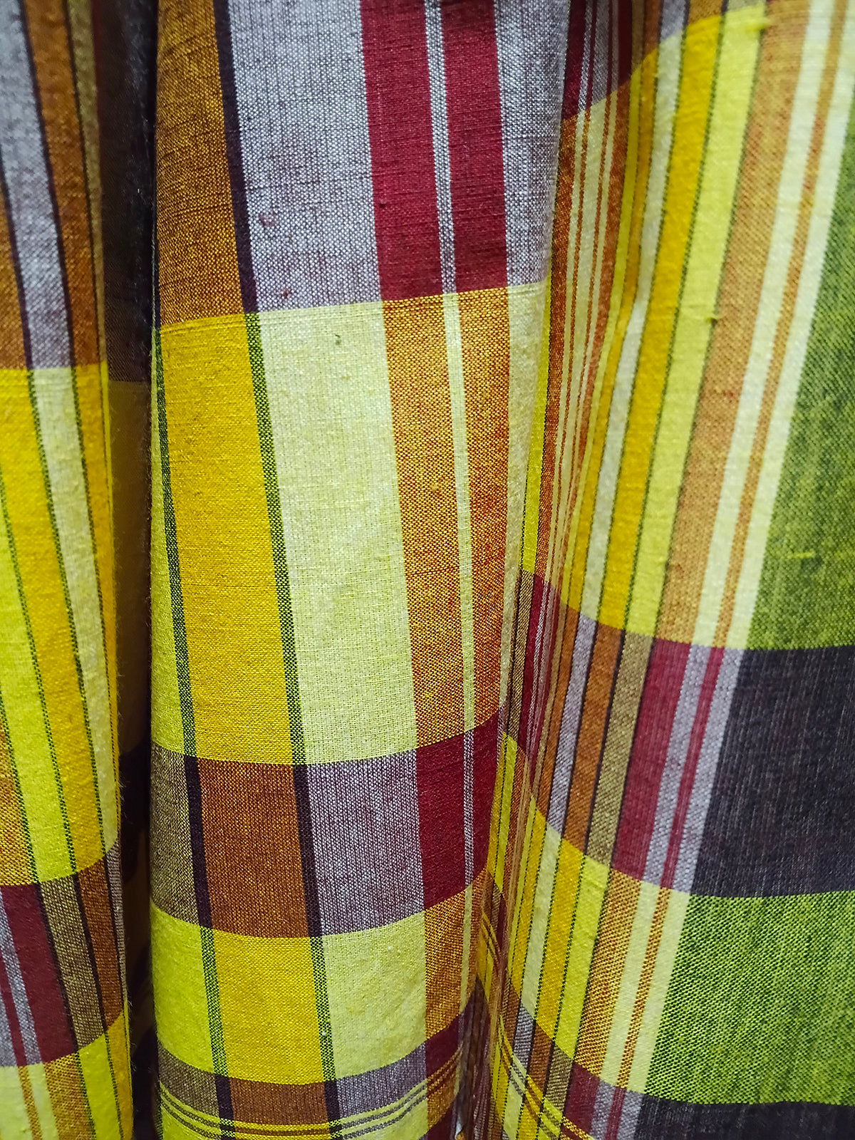Contemporary Gamchha Cotton Saree – Mustard Yellow & Multicolor Stripes