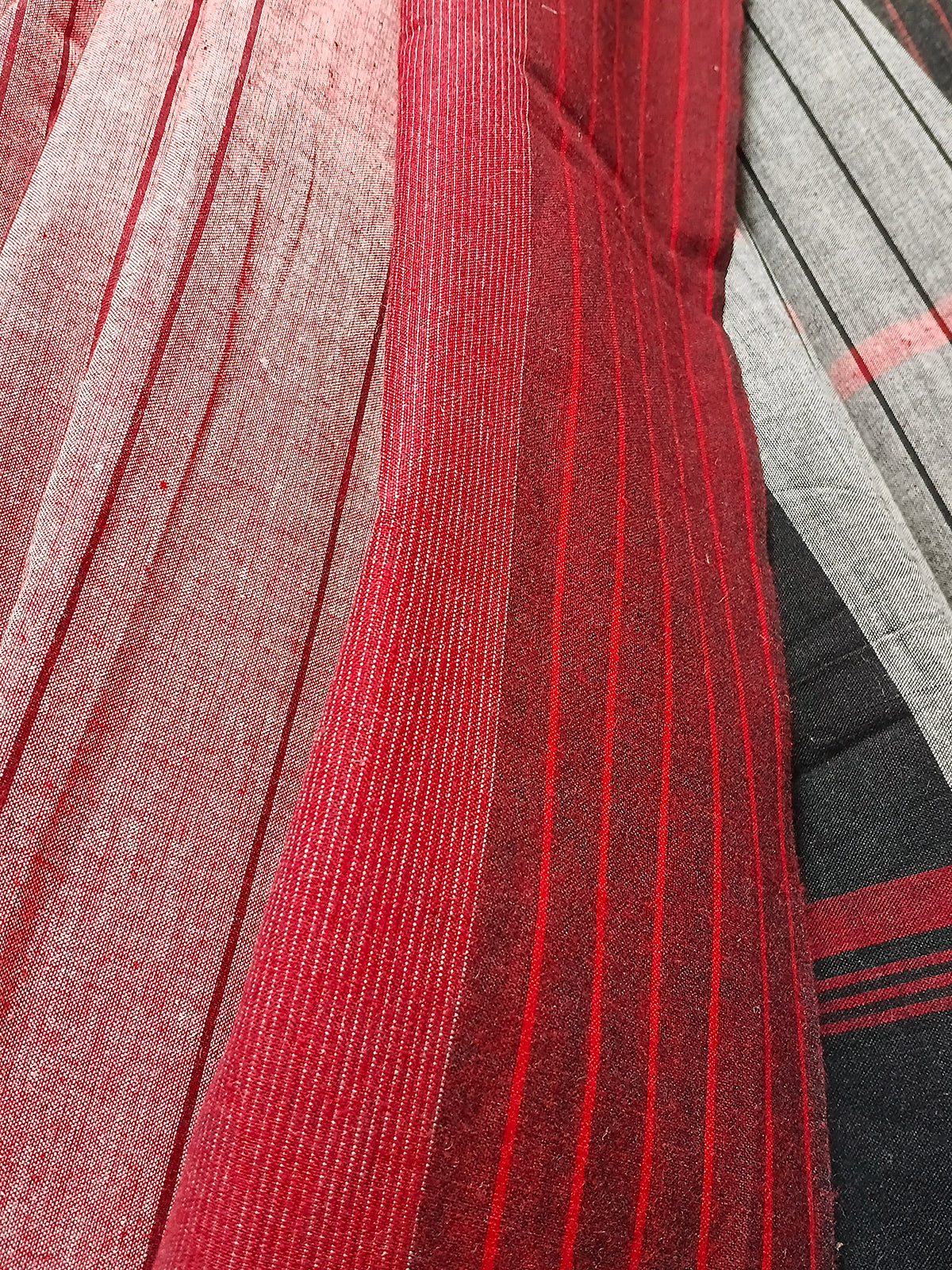 Contemporary Gamchha Cotton Saree – Blush Pink & Charcoal Grey Contrast