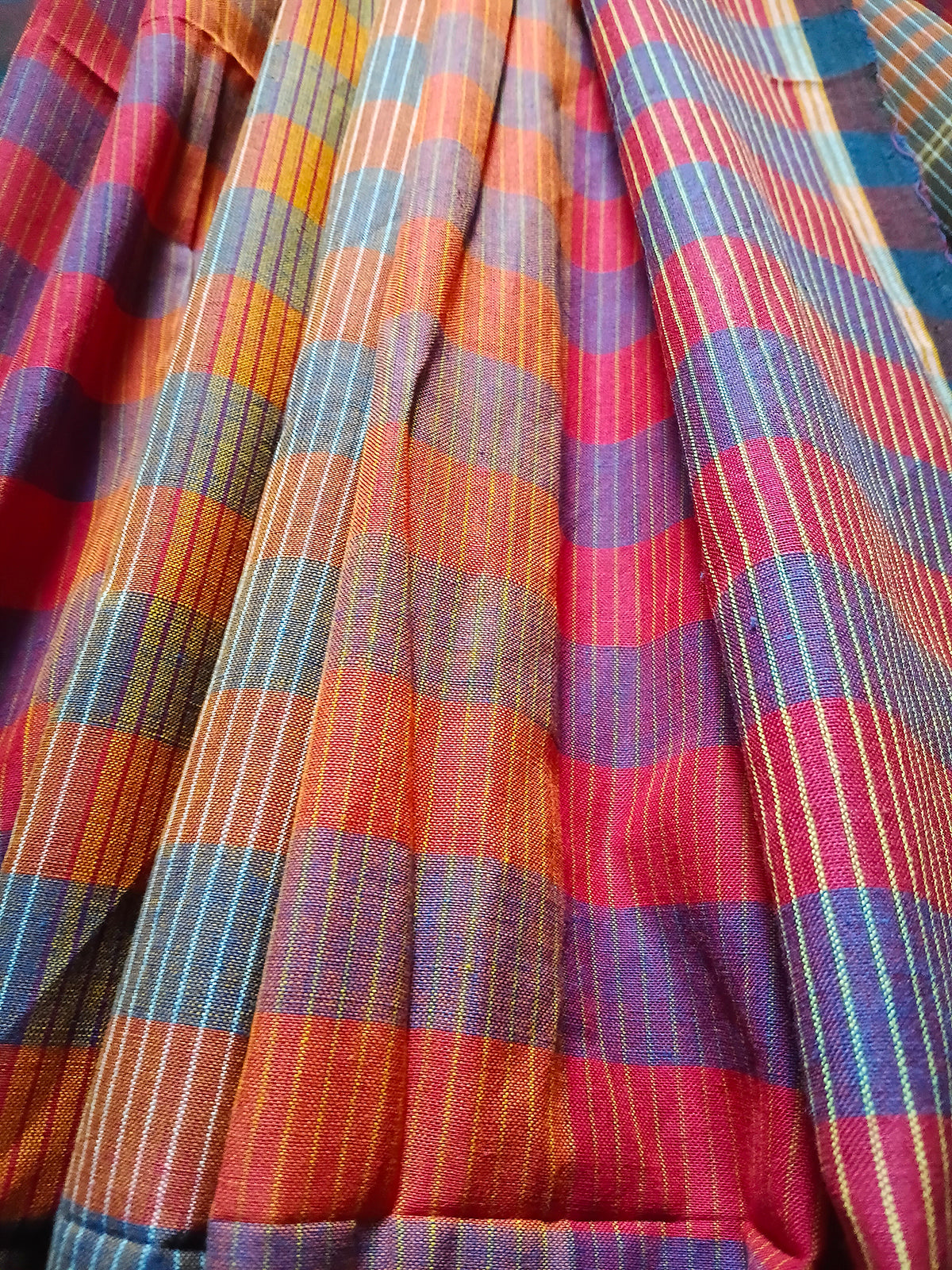 Contemporary Gamchha Cotton Saree – Red, Purple & Multicolor Checks