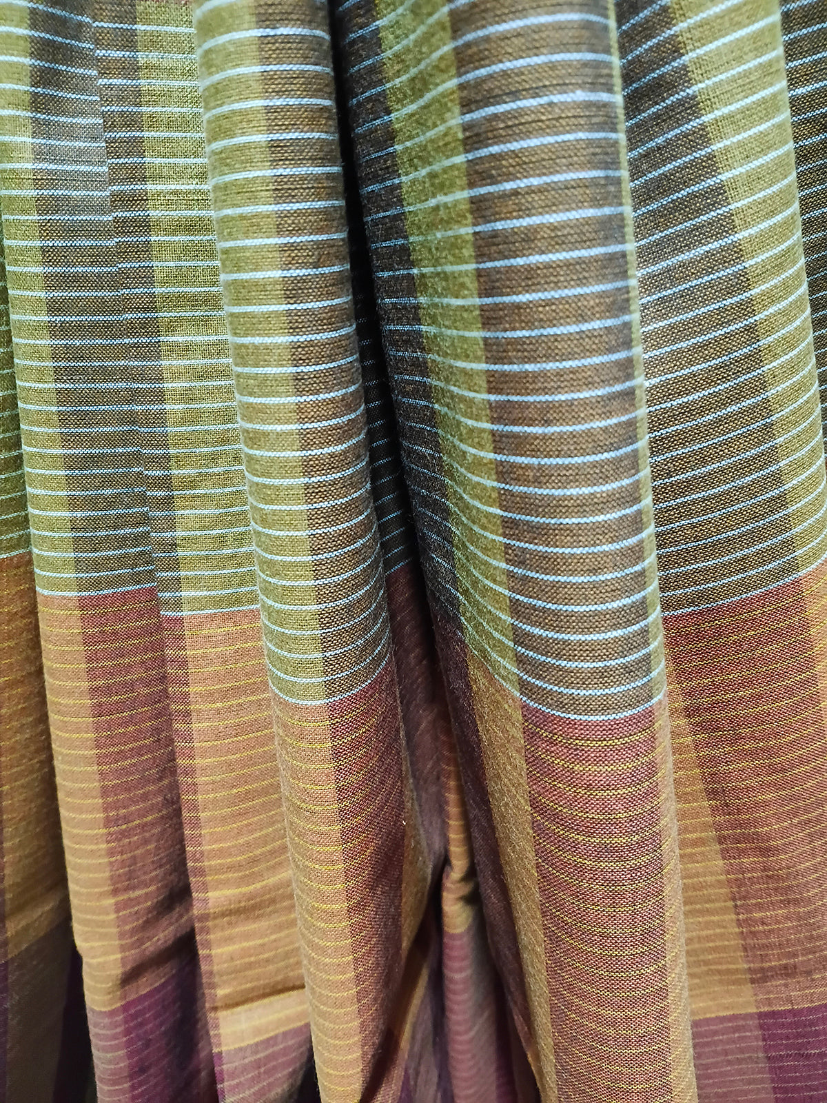 Contemporary Gamchha Cotton Saree – Mustard, Rust & Olive Checks