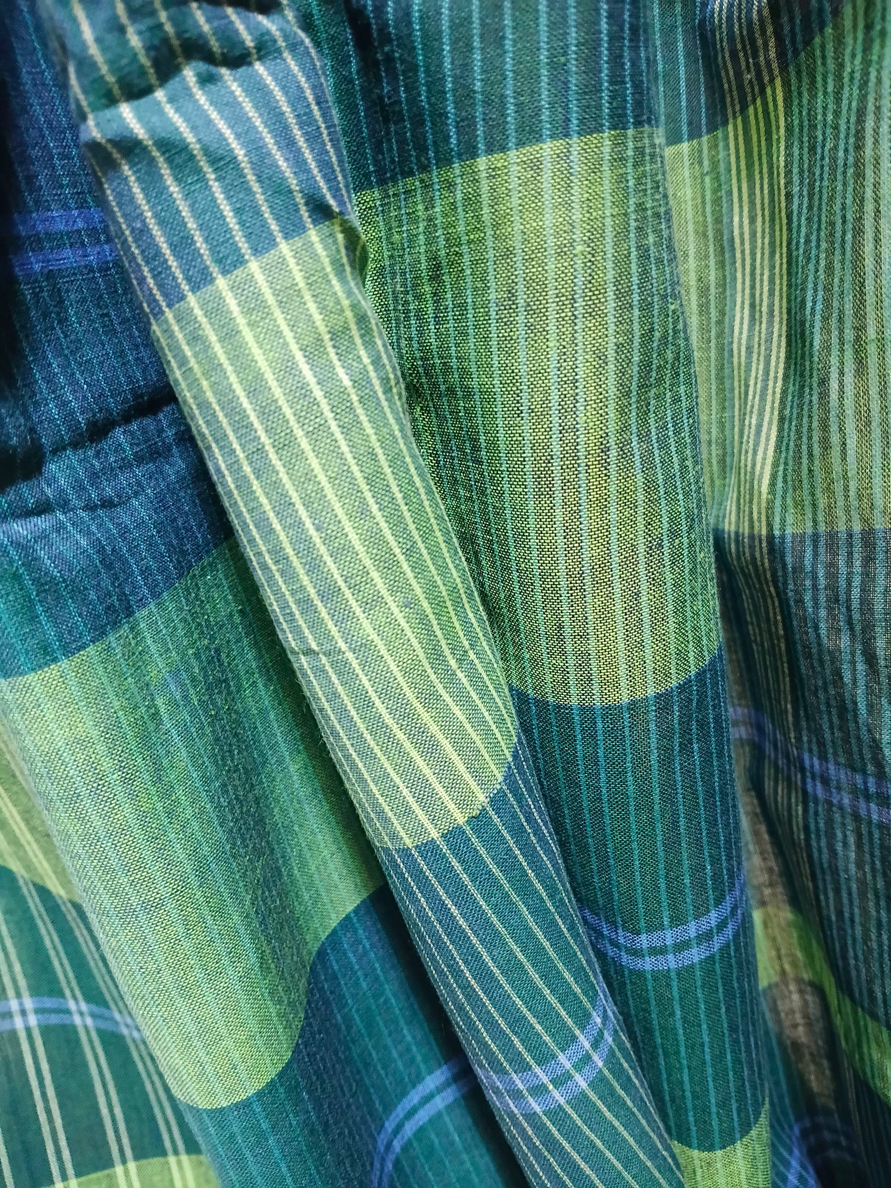 Contemporary Gamchha Cotton Saree – Aqua Green & Deep Blue Checks
